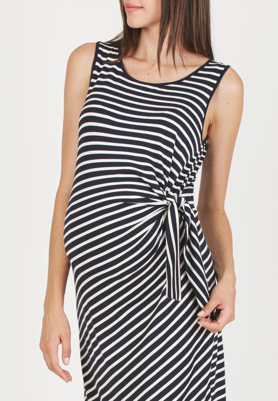 KAREN R - Abito Premaman a Righe con Nodo Laterale (Blu Scuro, XS)