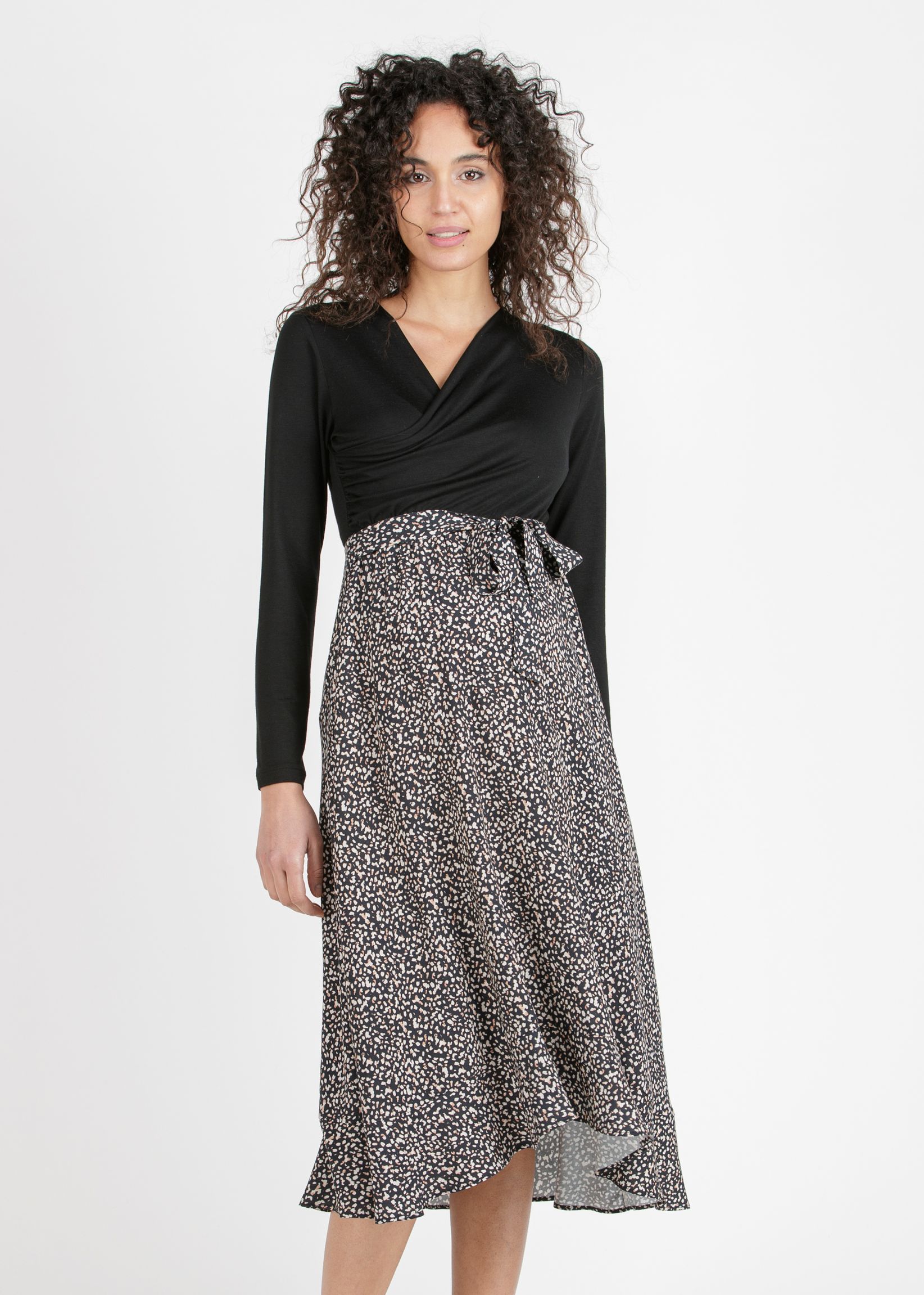 MARTA M/L - Abito Midi Premaman & Allattamento con Gonna Stampata (Naturale, XS)