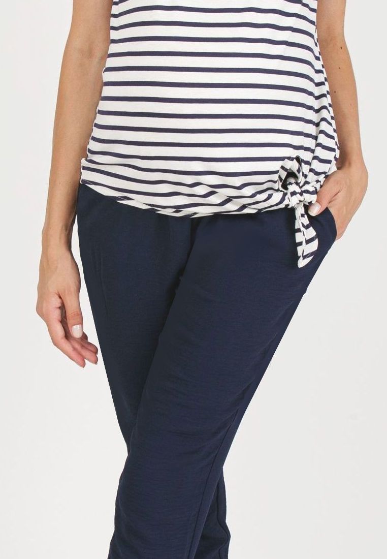 SILVIA F - Pantalone Premaman Jogger in Tela (Blu, XS)