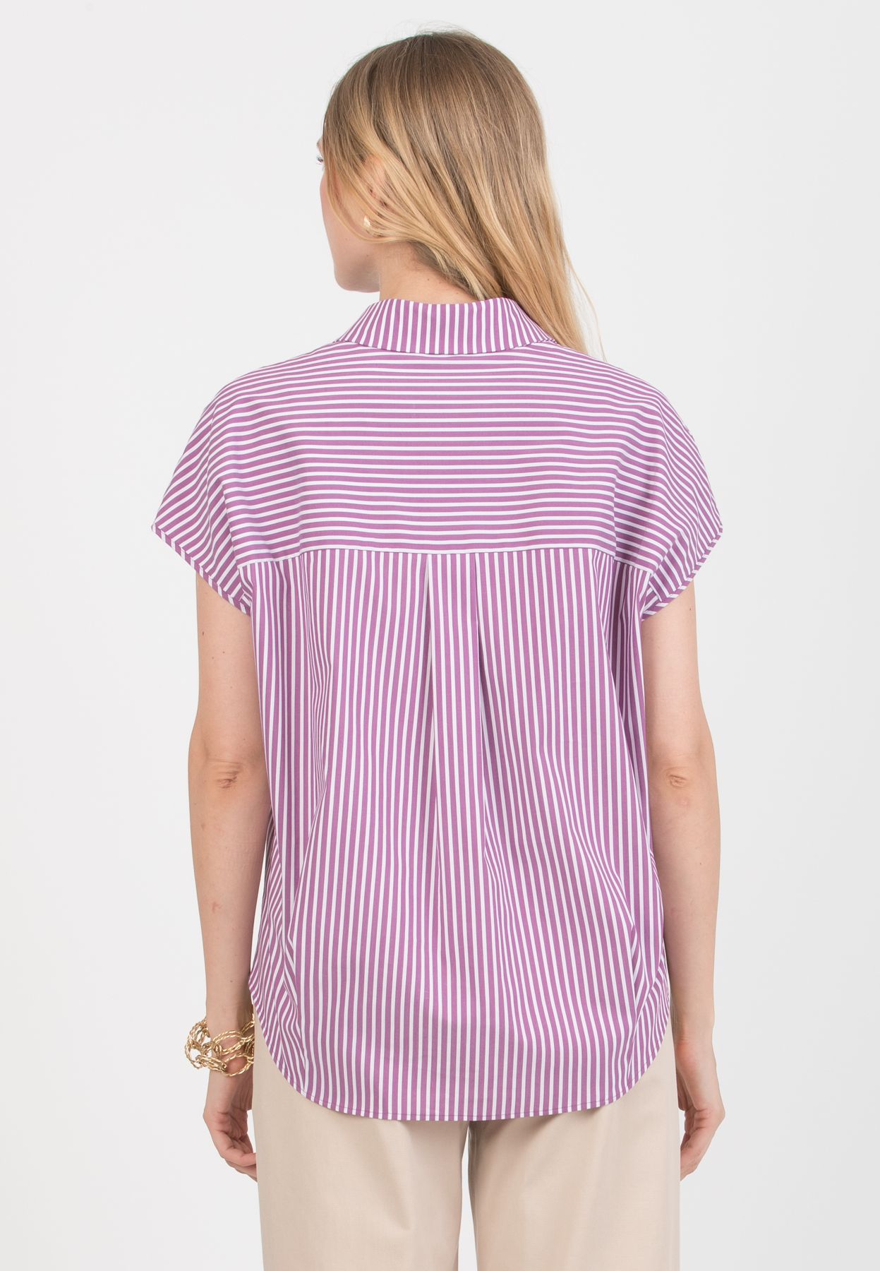 OLIVIA M/M – Oversized Maternity Shirt in Striped Cotton Poplin (Viola)