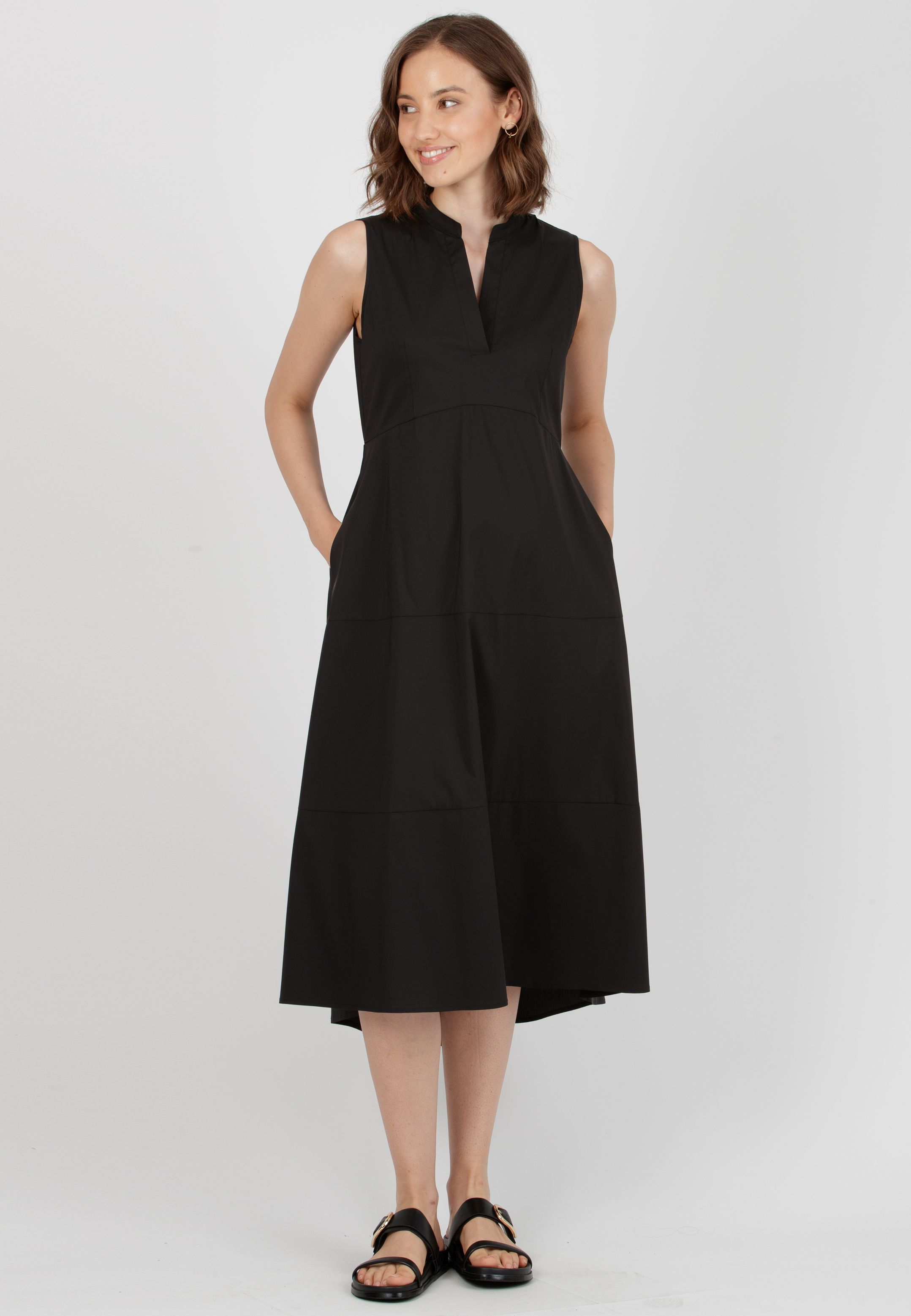 FLORENCE MIDI - Abito Premaman Midi in Cotone Stretch con Gonna Svasata (Nero, XXS)