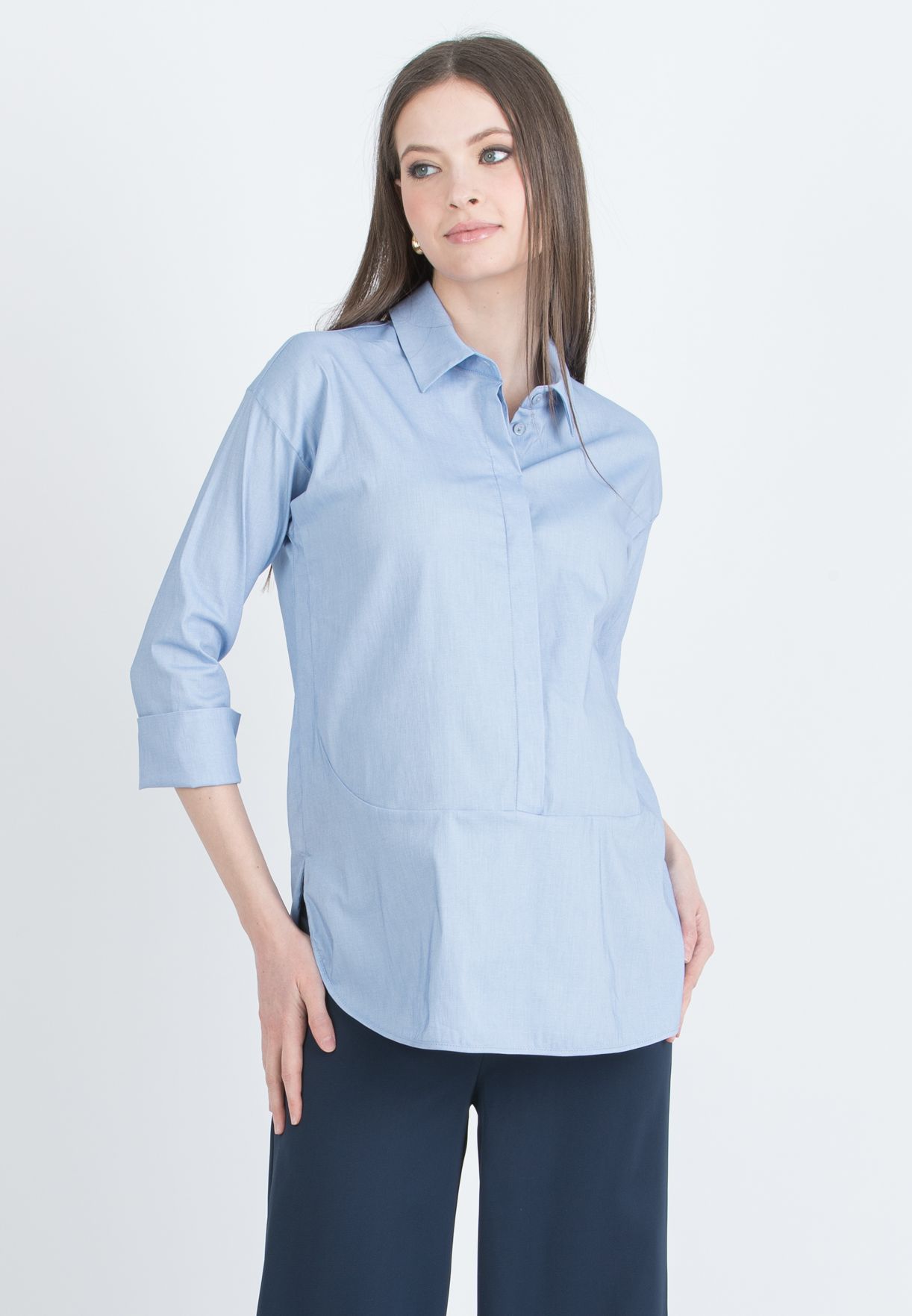 BEATRICE - Overhead Maternity & Nursing Shirt with Round Hems (Azzurro)
