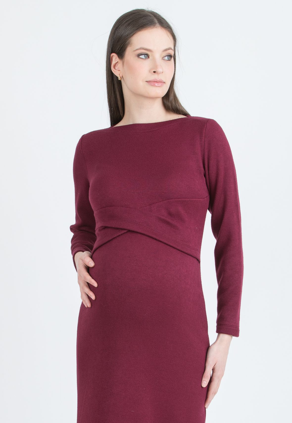 AMELIA - Abito Premaman Longuette in Maglia con Fascia in Vita (Bordeaux, XS)