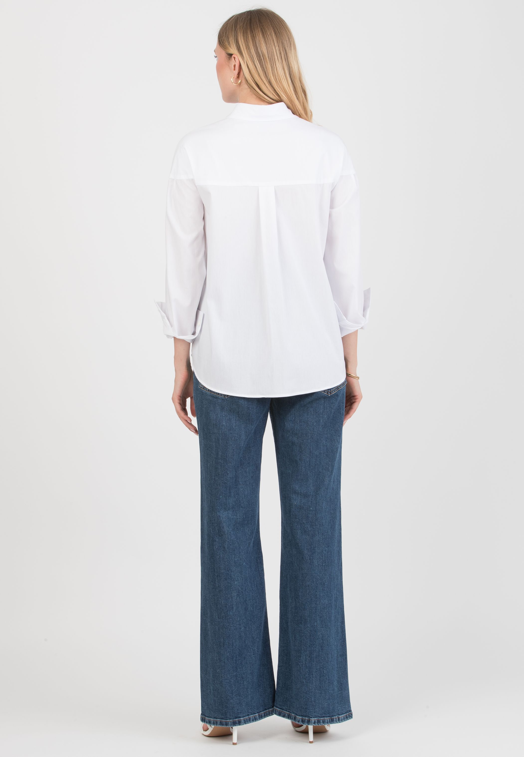 CAROLINA – Camicia Premaman & Allattamento in Cotone Elasticizzato con Carrè e Polsini (Bianco  Ottico)