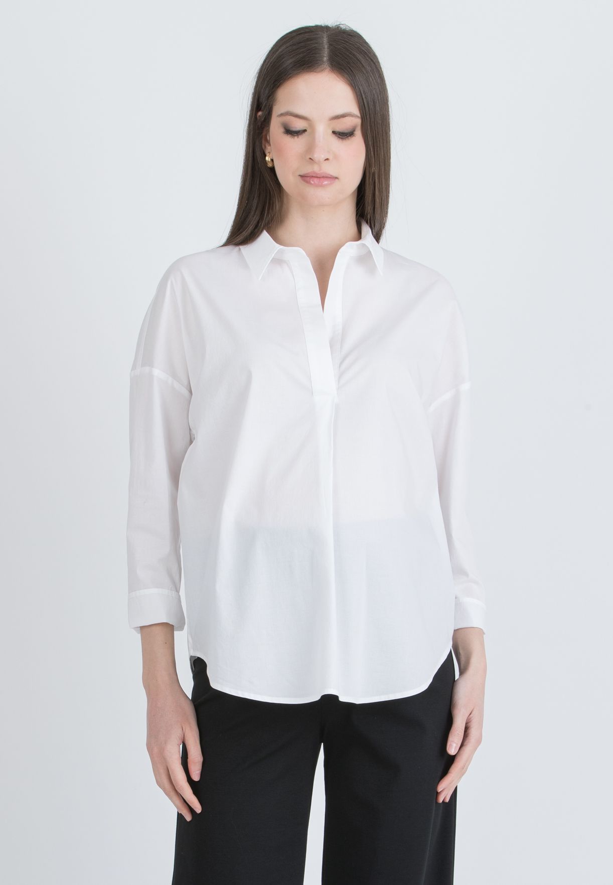 OLIVIA - Camicia Over Premaman in Popeline di Cotone Elasticizzato (Avorio, XS)