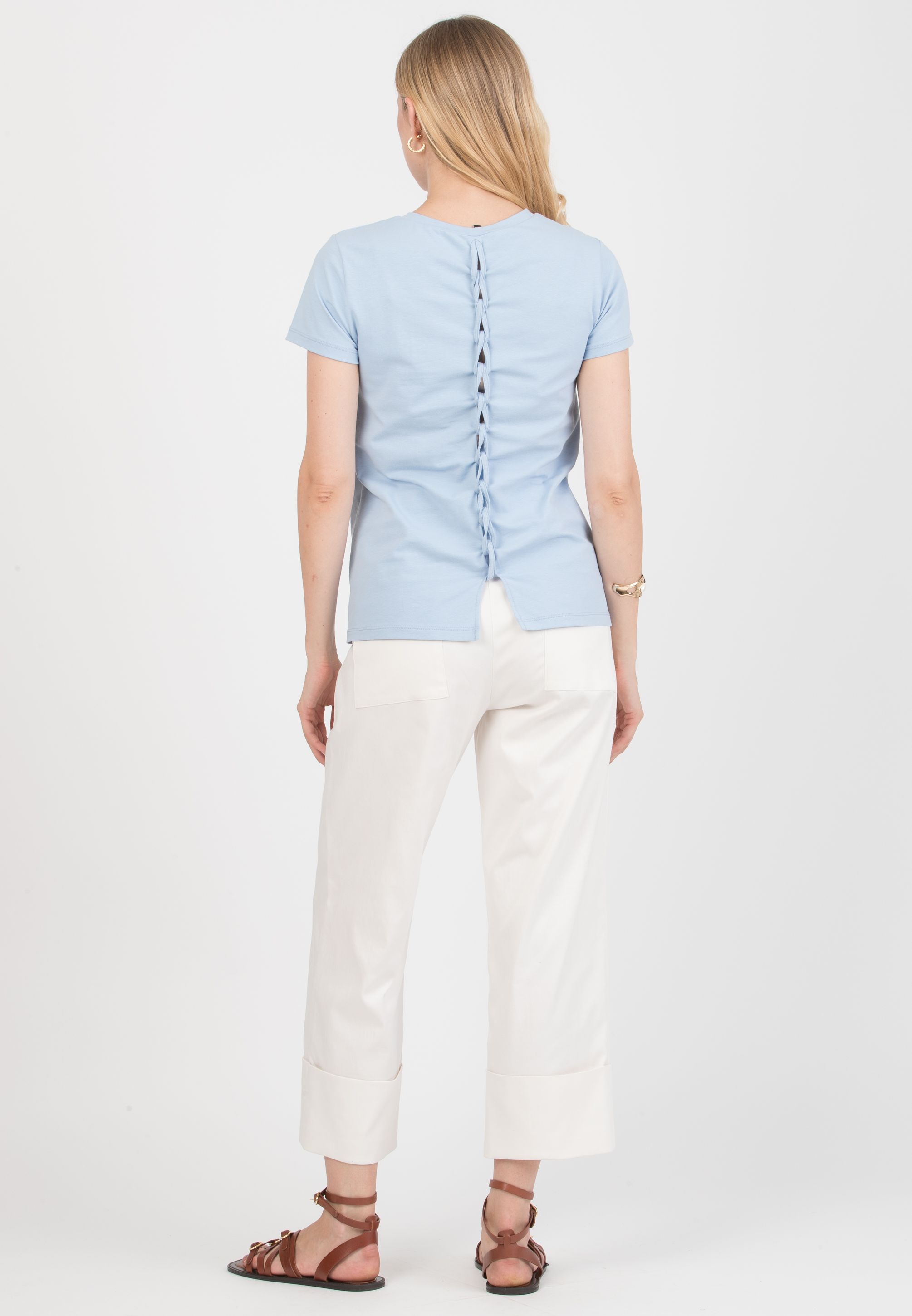 KRISTEN - Maternity Cotton T-Shirt with Braided Back Detail (Azzurro)