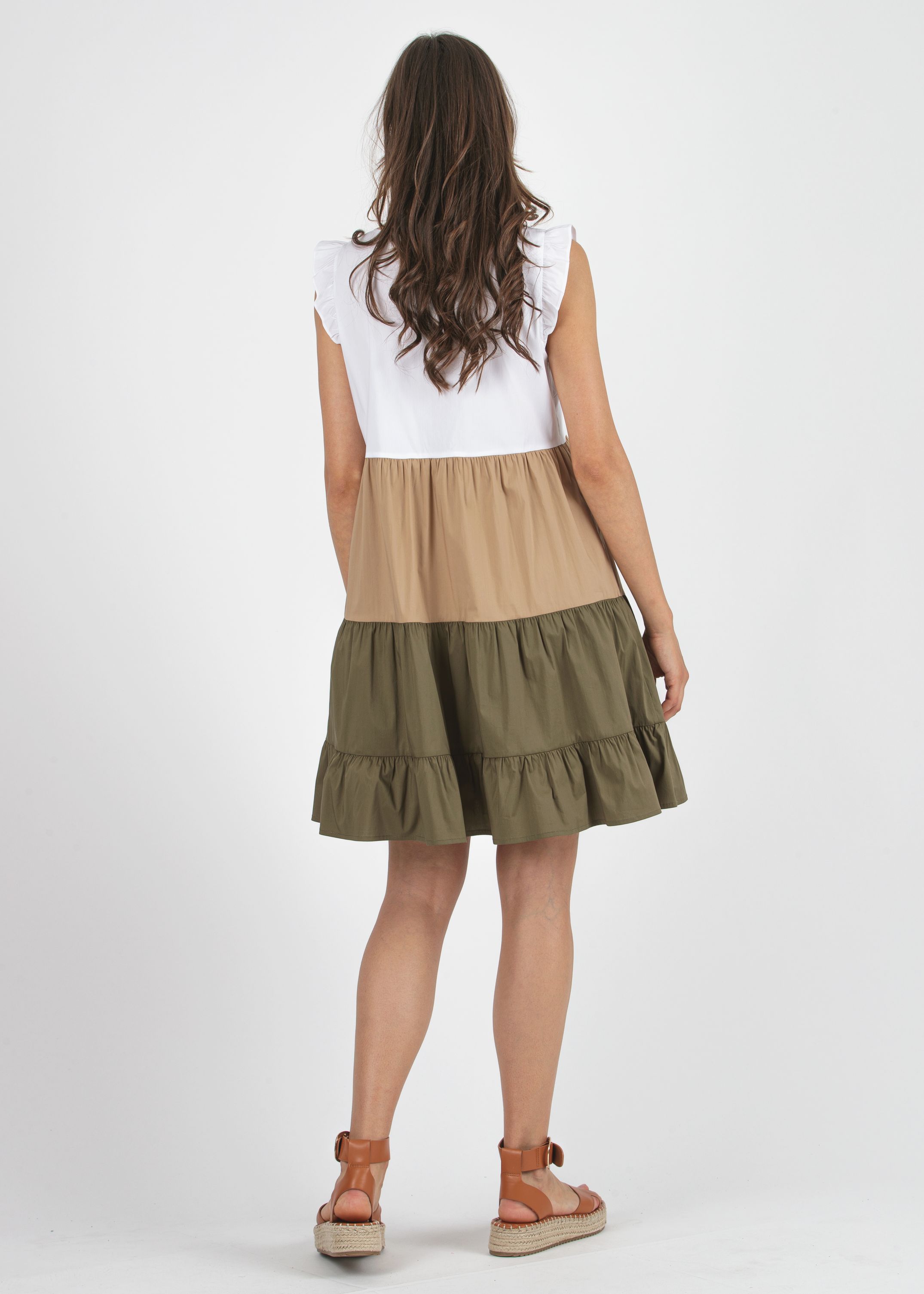 CHIARA - Abito Premaman & Allattamento in Cotone a Tre Colori con Balze (Verde Militare, XS)