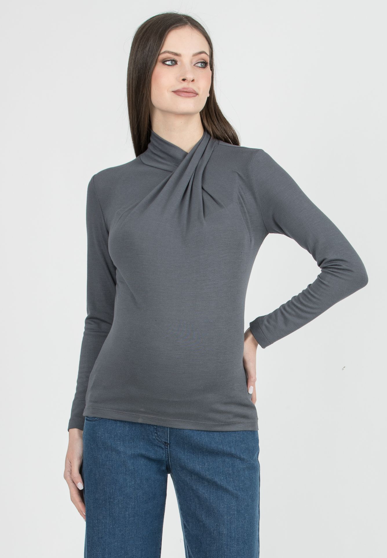 MARINA - Maglia Premaman in Viscosa con Collo Incrociato (Grigio Medio, XS)