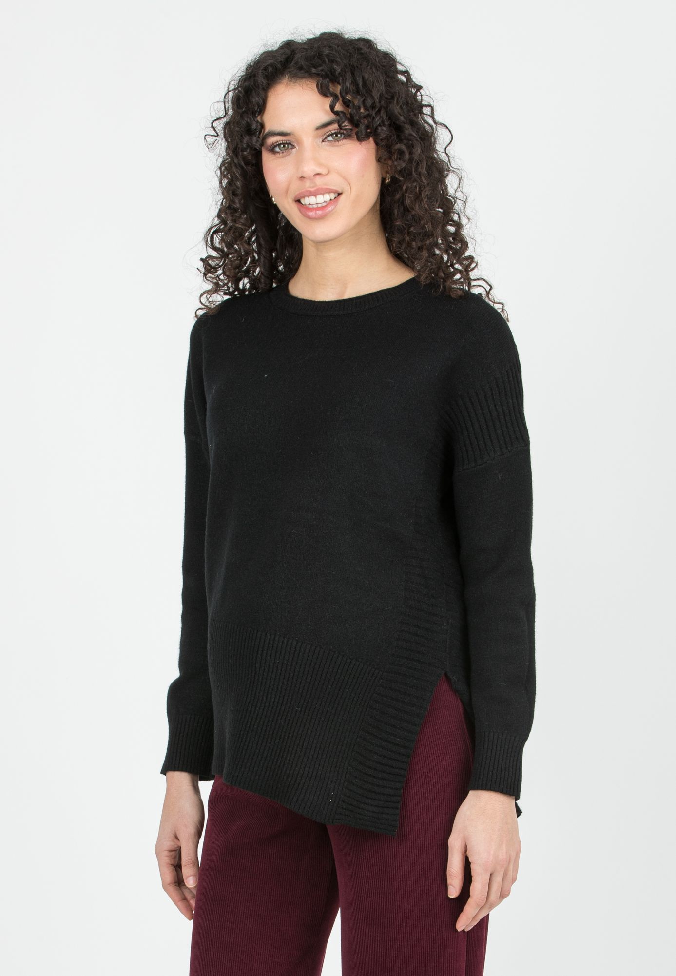 BRANDY - Maternity Wool Blend Sweater with Asymmetric Hem (Nero)