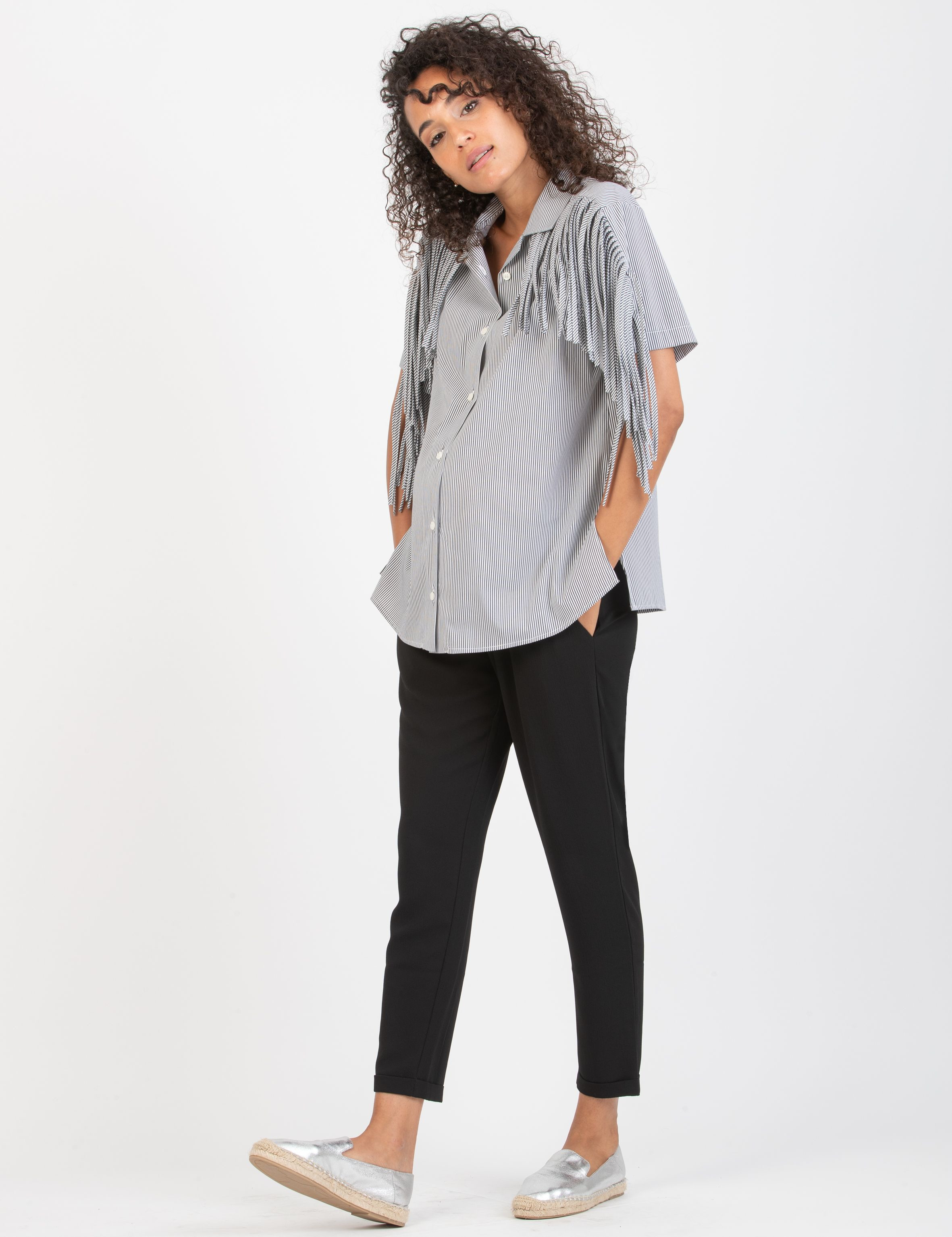 SILVIA F - Pantalone Premaman Jogger in Tela (Nero, XS)
