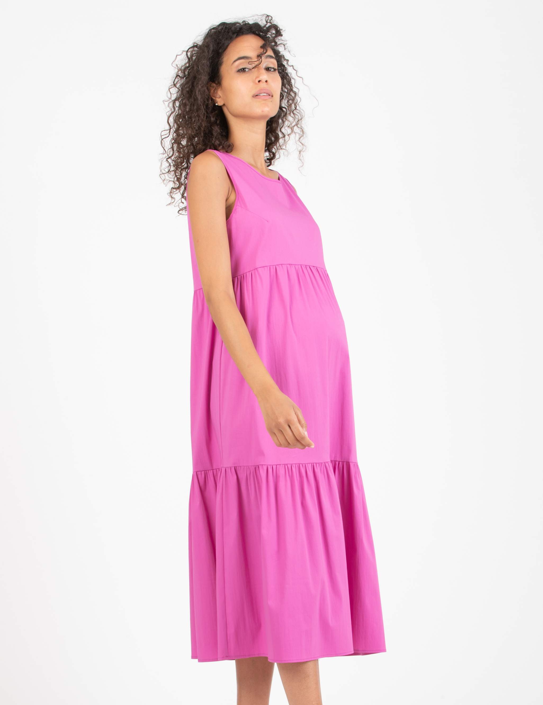 Midi Maternity Dress with Flounces and Laces Closure (Cyclamen, XS)