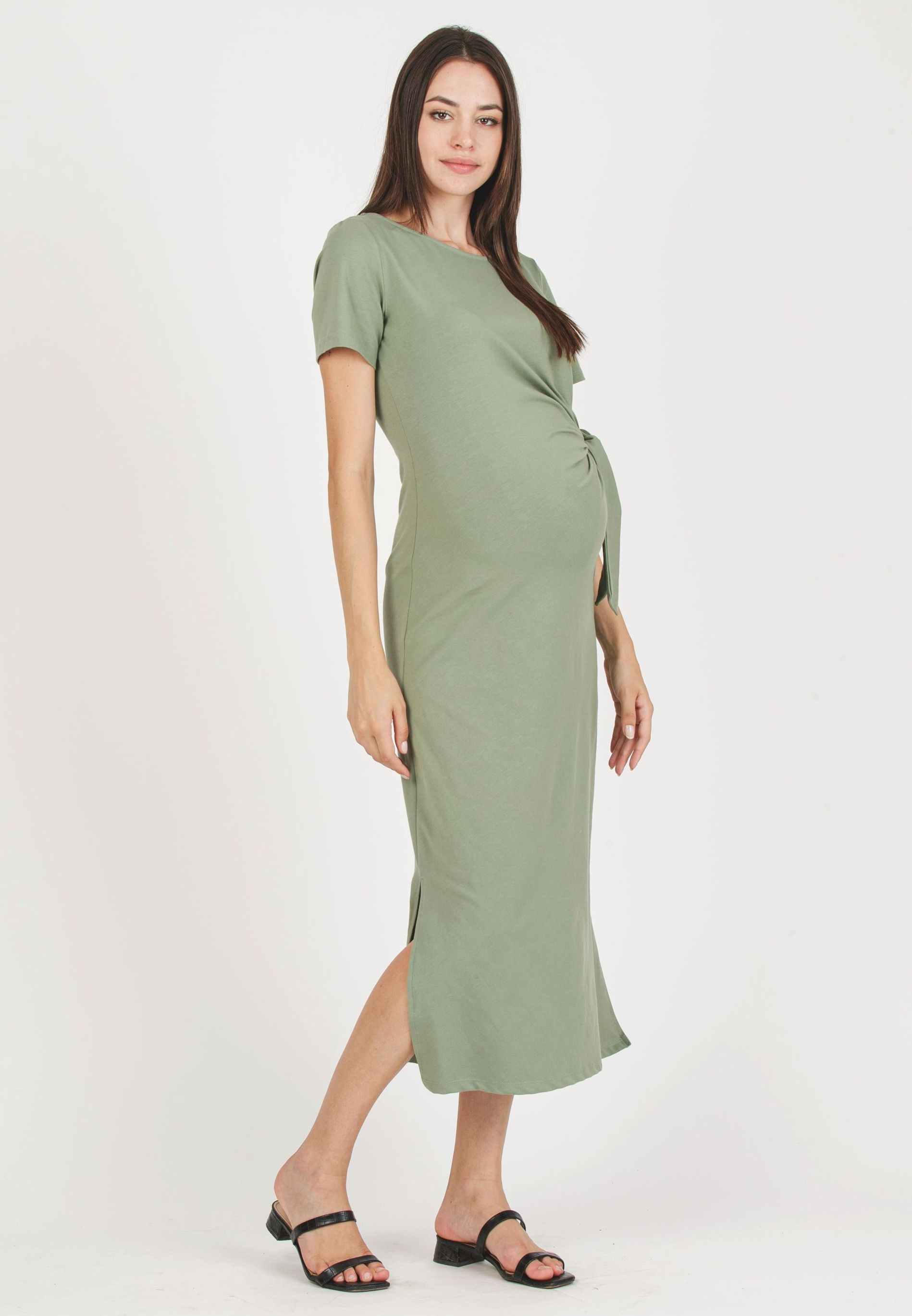 KAREN - Abito Premaman in Jersey di Cotone con Nodo Laterale (Verde Militare)