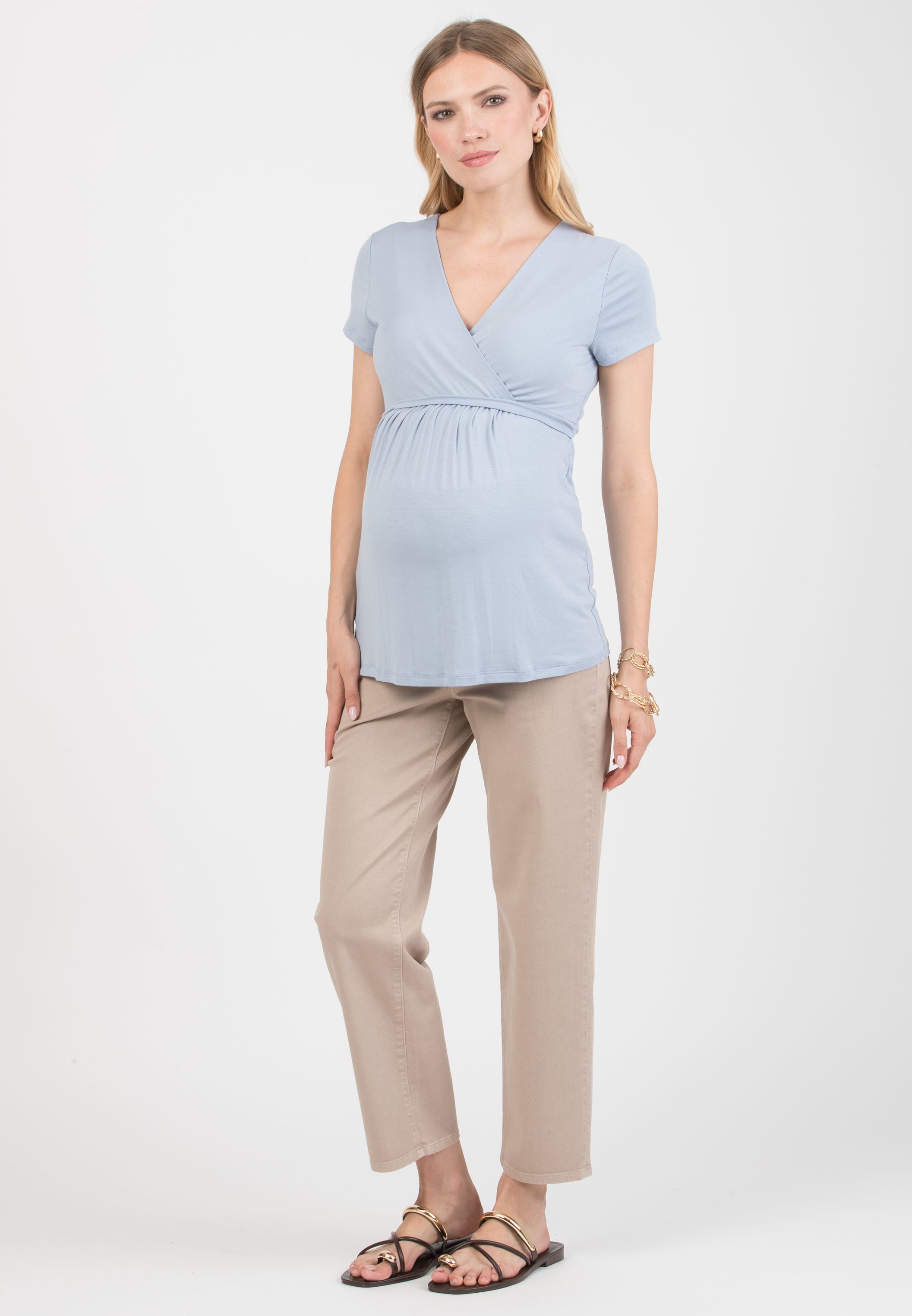 MARGHERITA - Maternity and Nursing Crossover T-shirt with String (Grigio Perla)