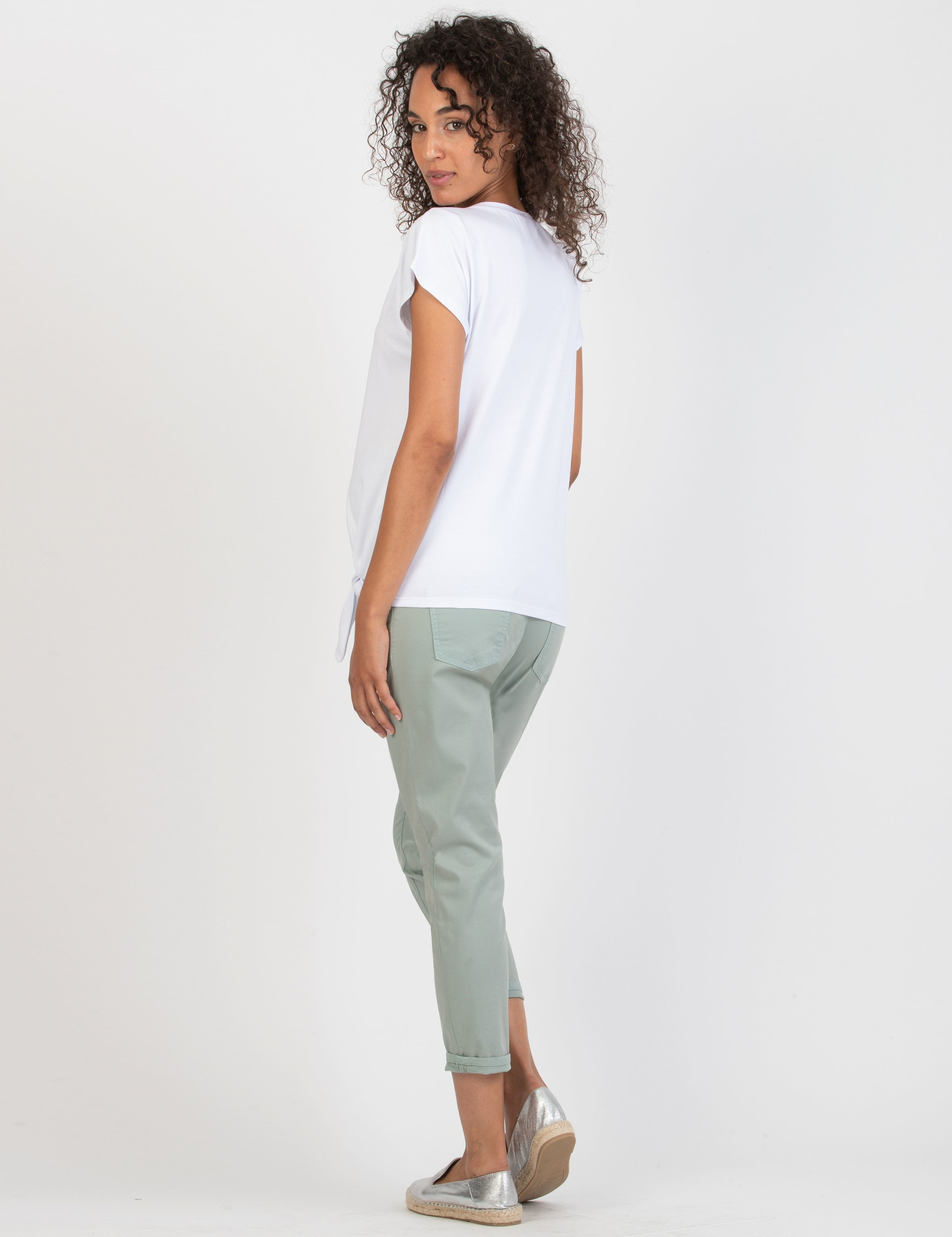 Pantalone Premaman Slim Cropped Mom Fit in Gabardina (Verde Salvia, XS)
