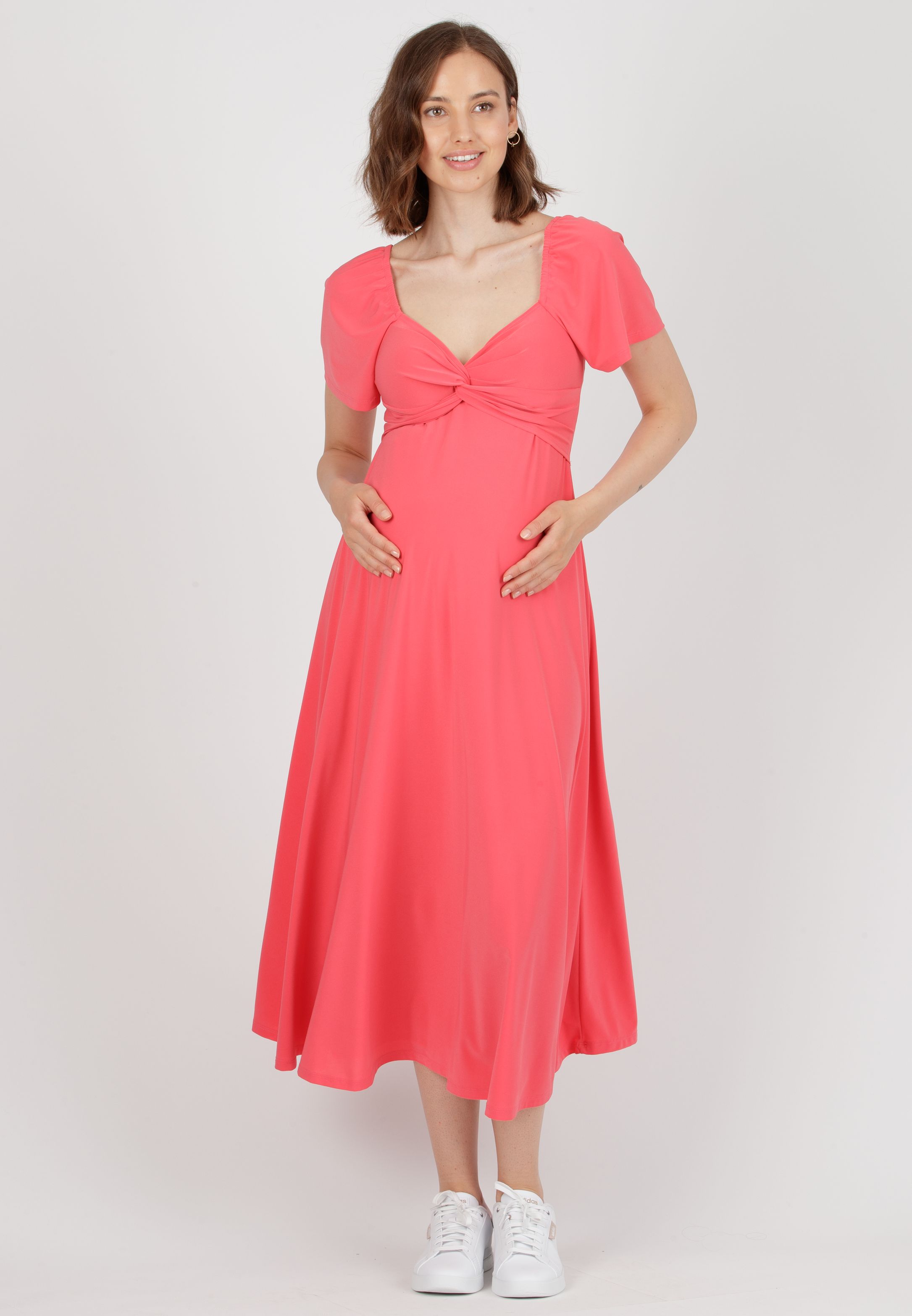 ESTELLE - Maternity & Nursing Dress with Sweetheart Neckline and Flared Midi Skirt (Corallo)