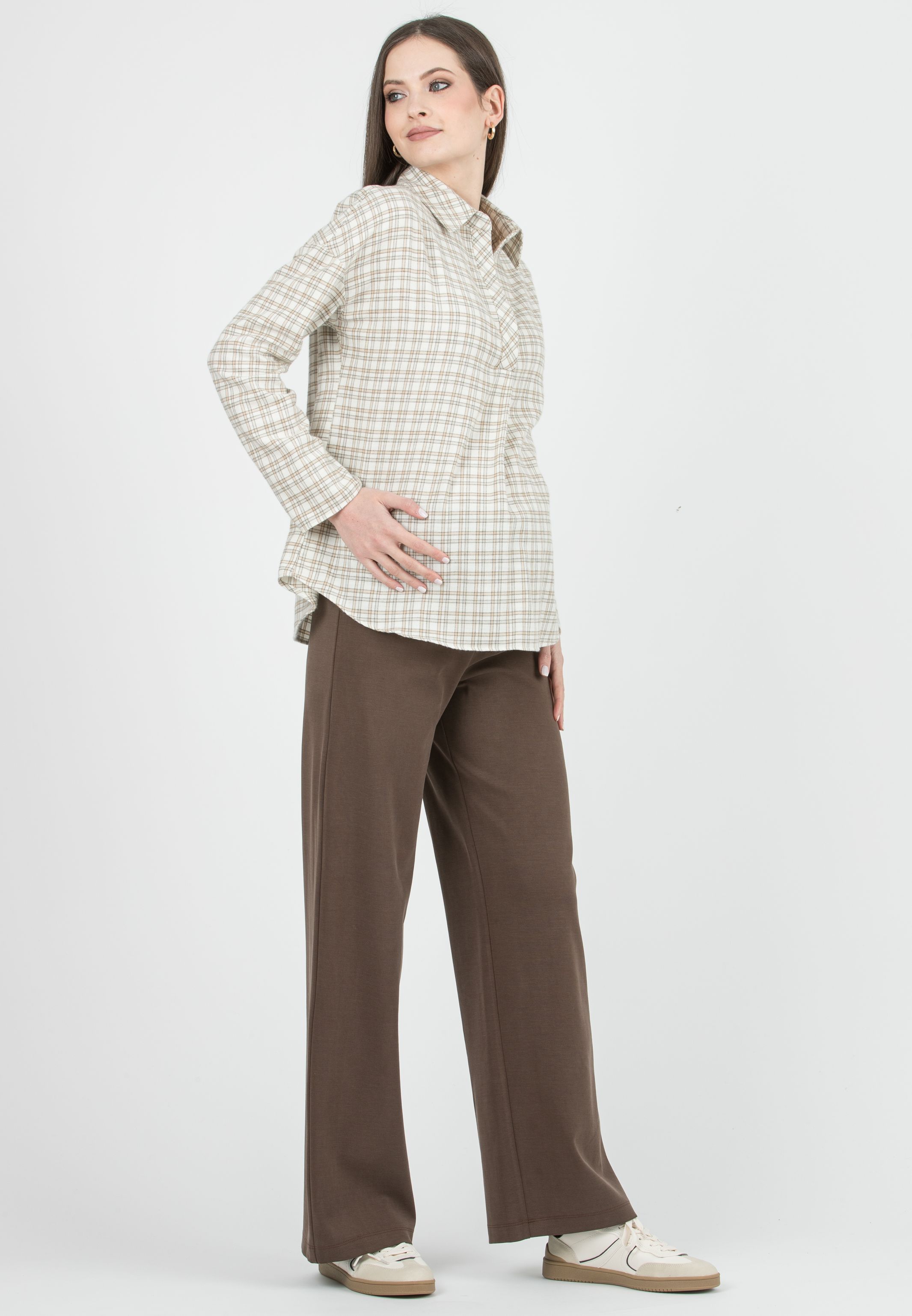 KIMBERLY M – Straight Maternity Trousers in Modal Ponte Fabric (Nocciola)