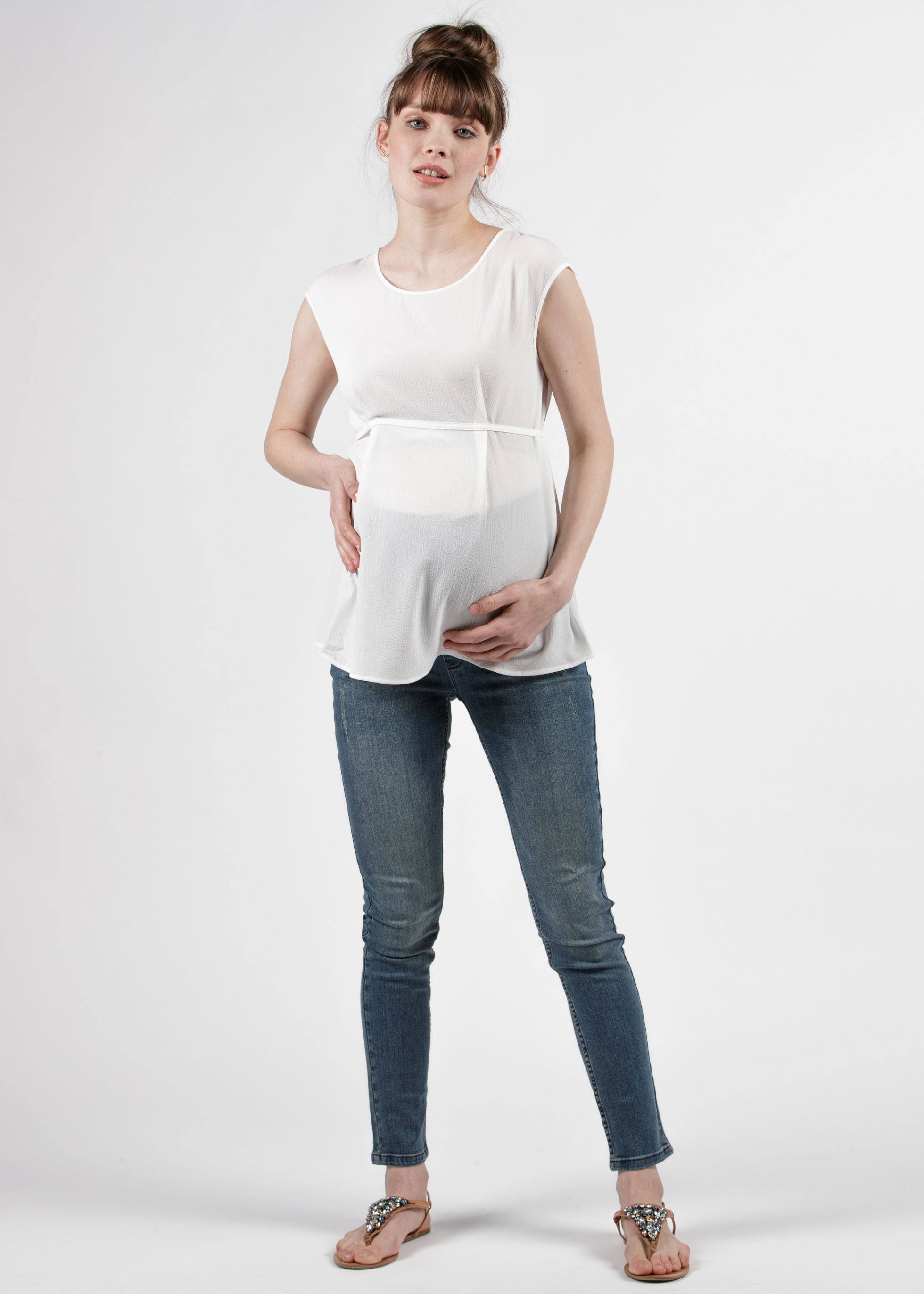 Maternity Blouse with Front String (Ivory, XS)