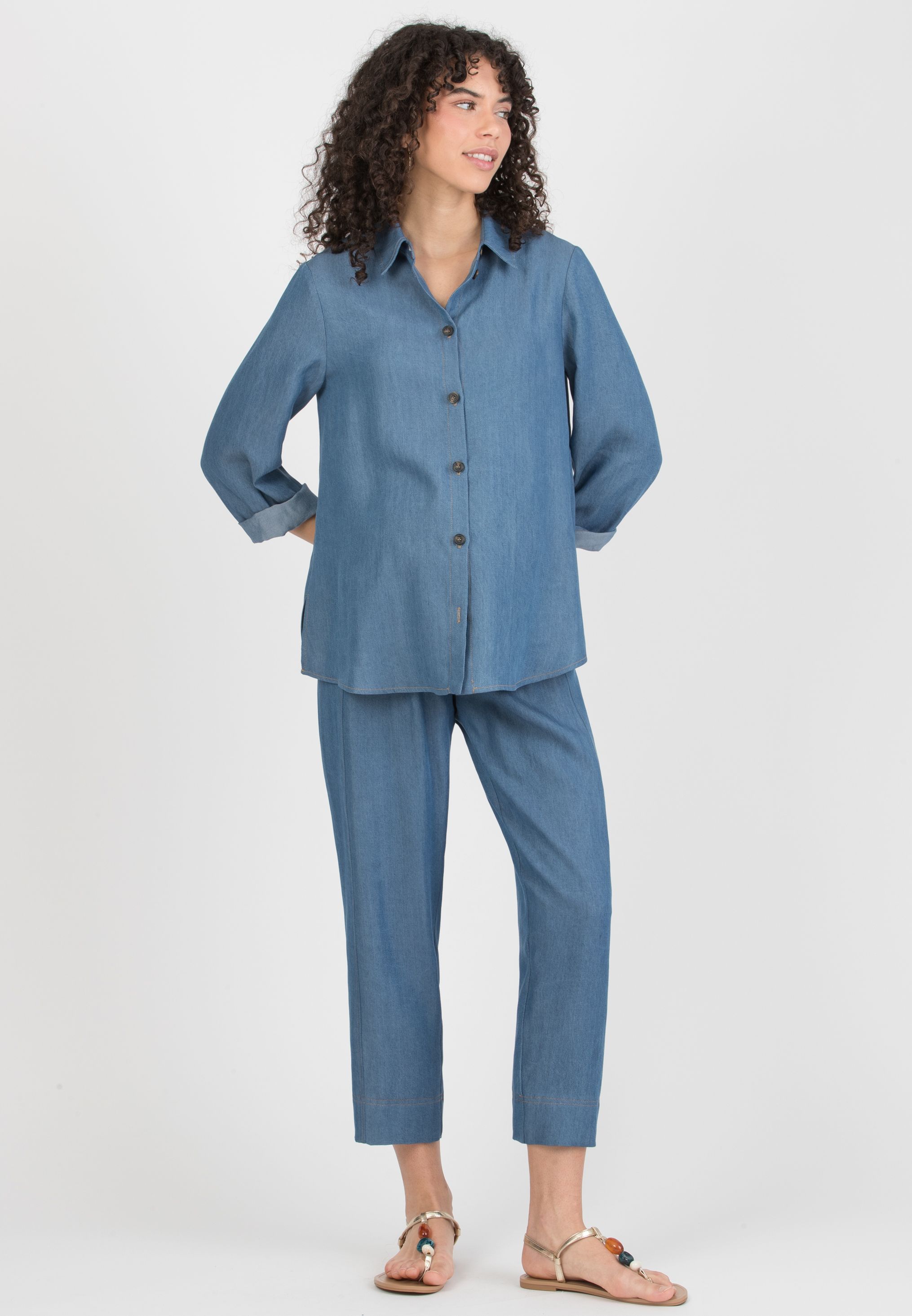DEBORAH - Camicia Premaman & Allattamento in Lyocell Effetto Jeans (Denim)