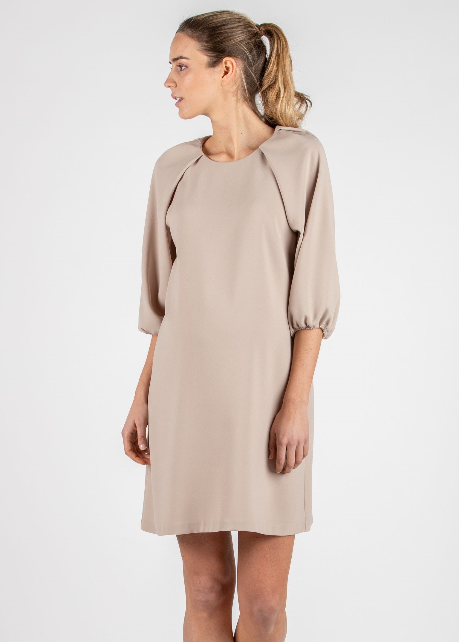 Maternity Dress in Cady Crepe with Raglan Balloon Sleeve (Ecru' , XS)