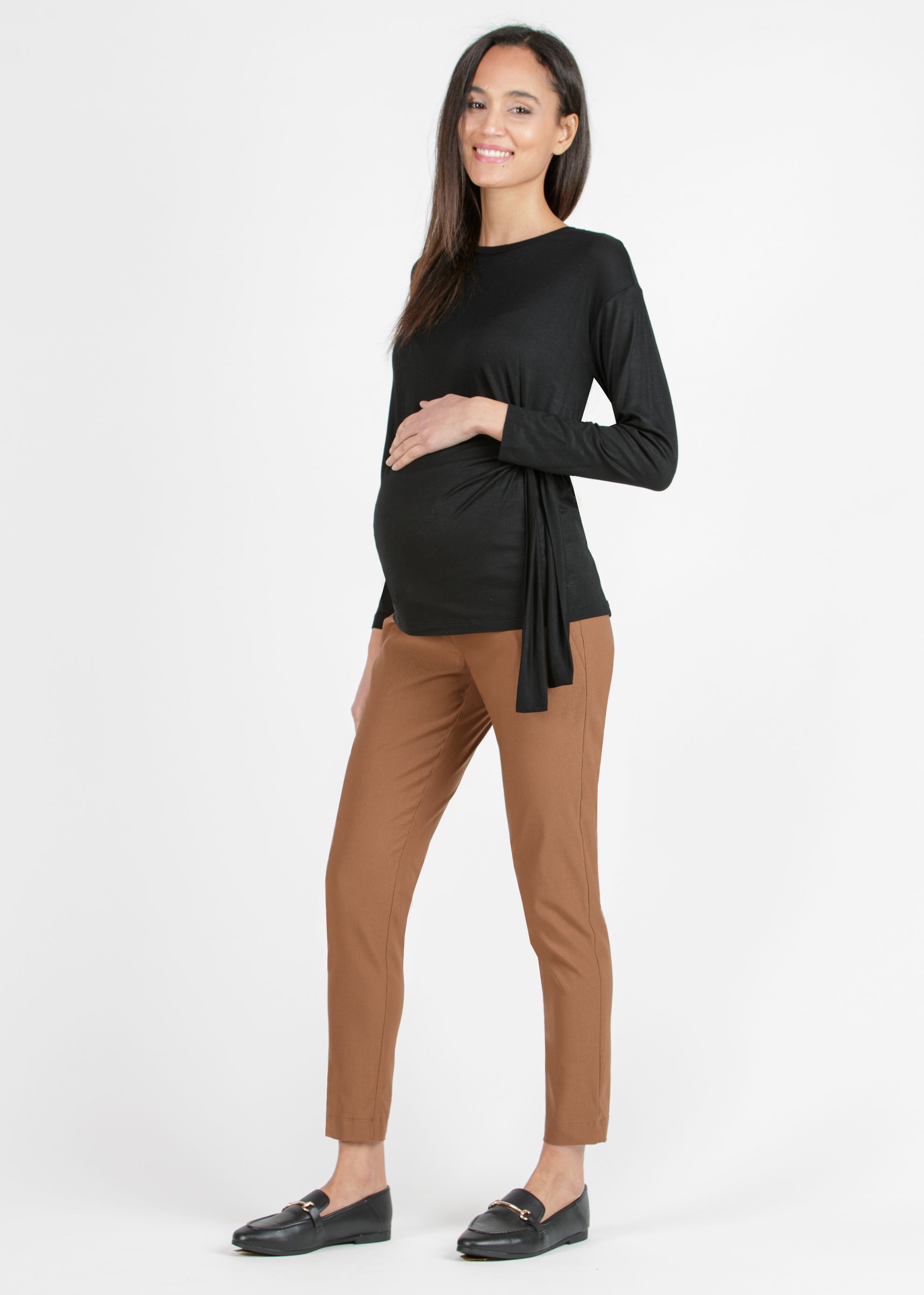 ARIEL - Pantalone Premaman in Bengalina Super-Stretch (Caramello, XS)