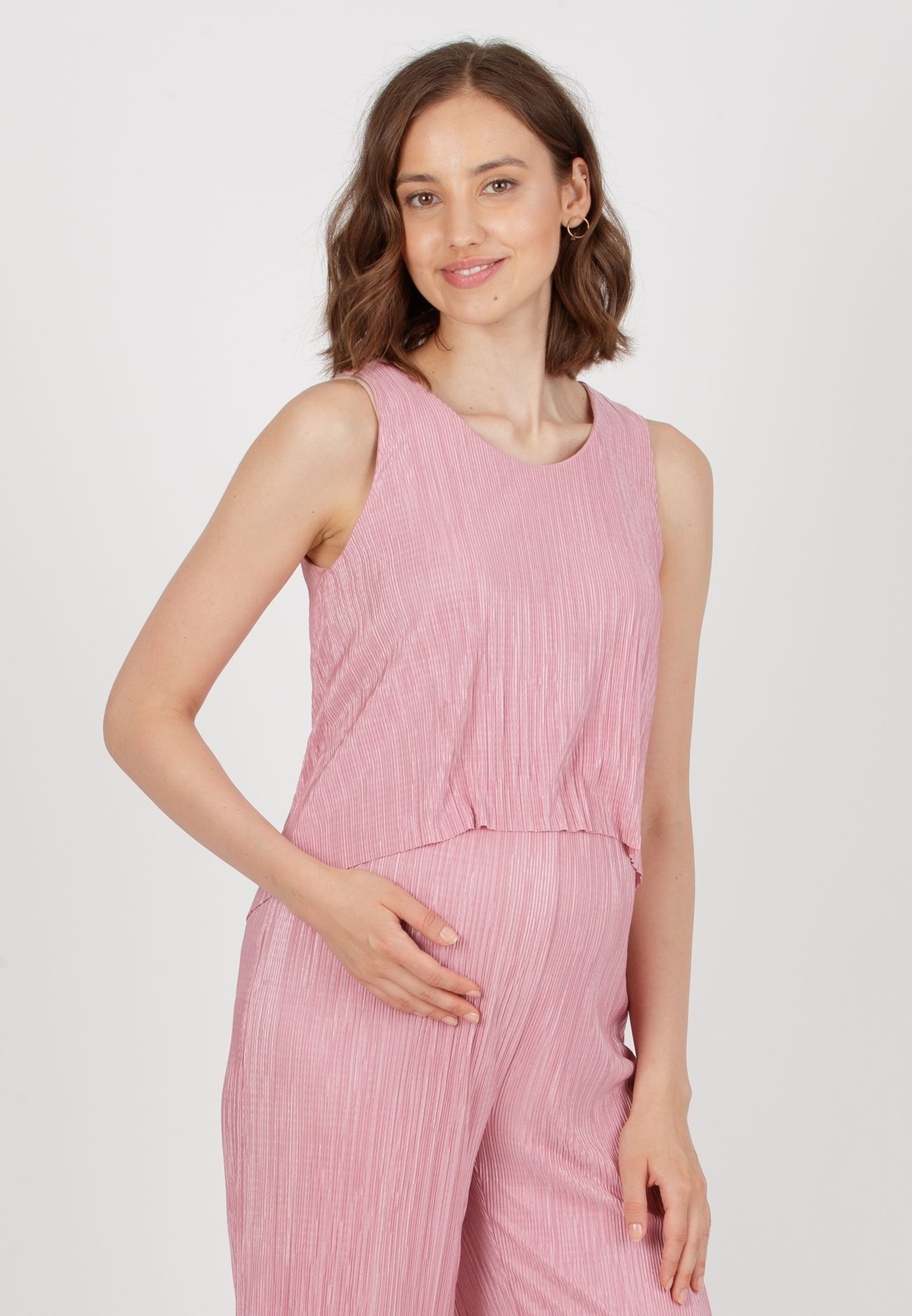 LIVIA - Tuta Premaman & Allattamento Plissè con Corpino Svasato (Rosa, XS)