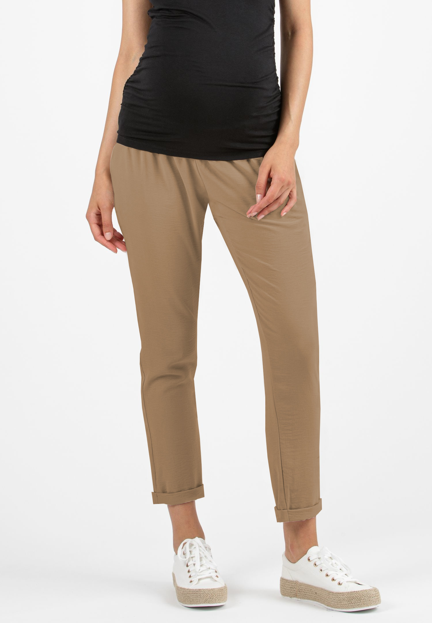 SILVIA F - Pantalone Premaman Jogger in Tela (Cammello, XS)