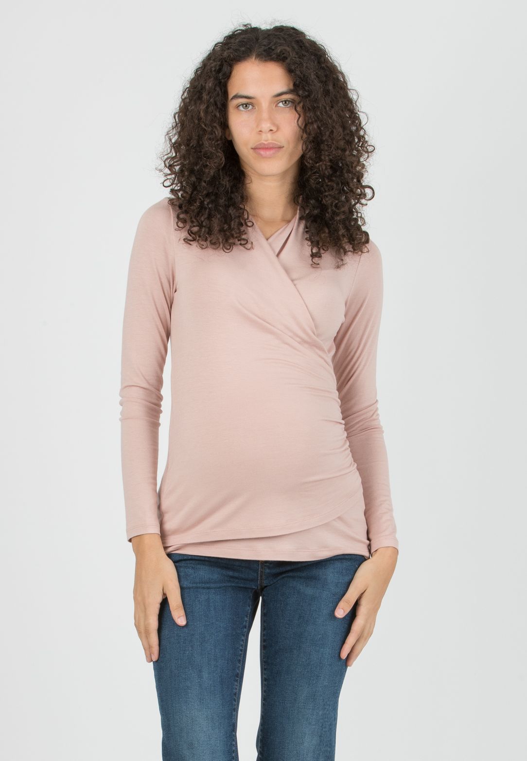 JENNIFER - Maternity & Nursing Top with Crossover Neckline (Powder, XS)