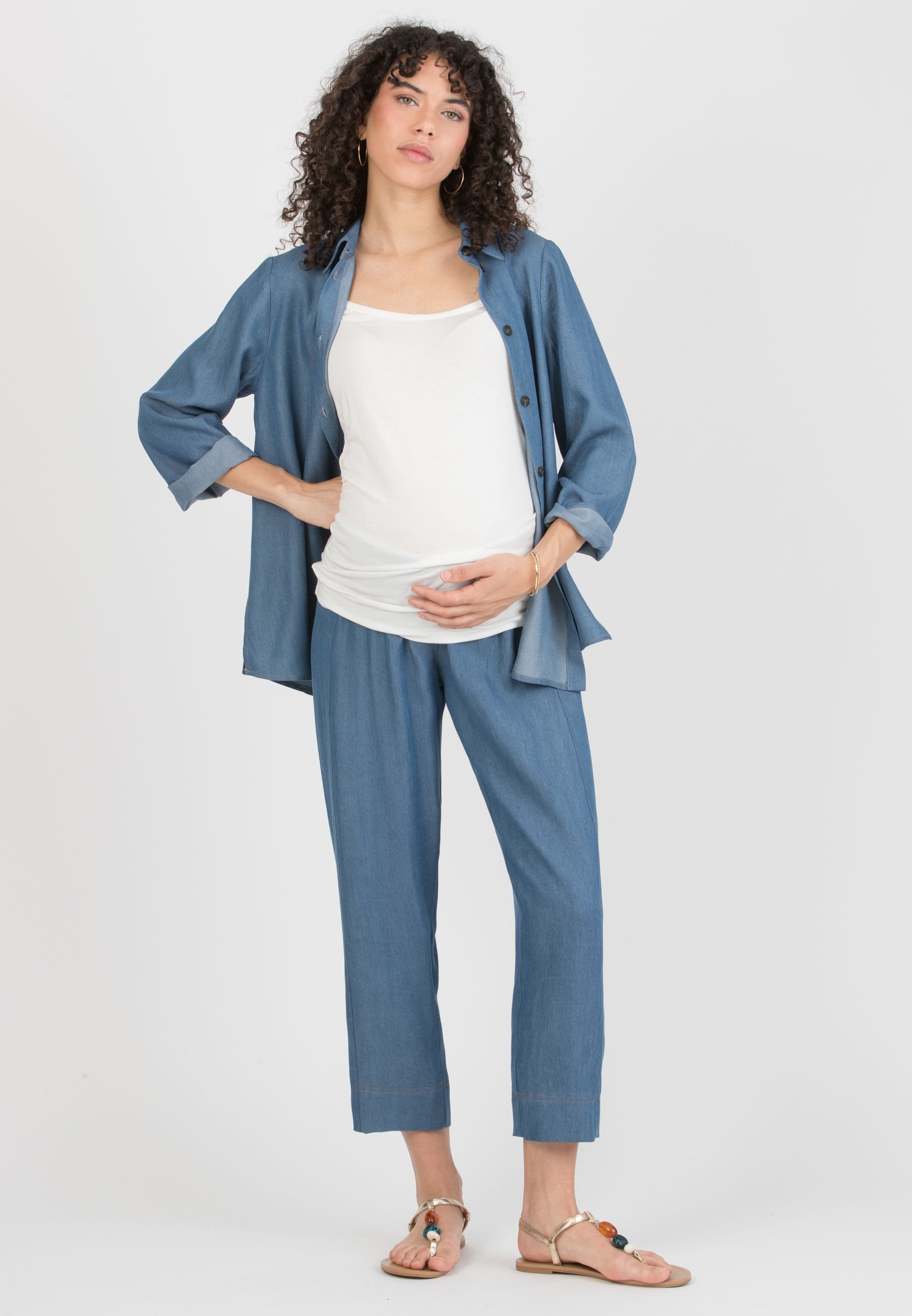 DEBORAH - Camicia Premaman & Allattamento in Lyocell Effetto Jeans (Denim)