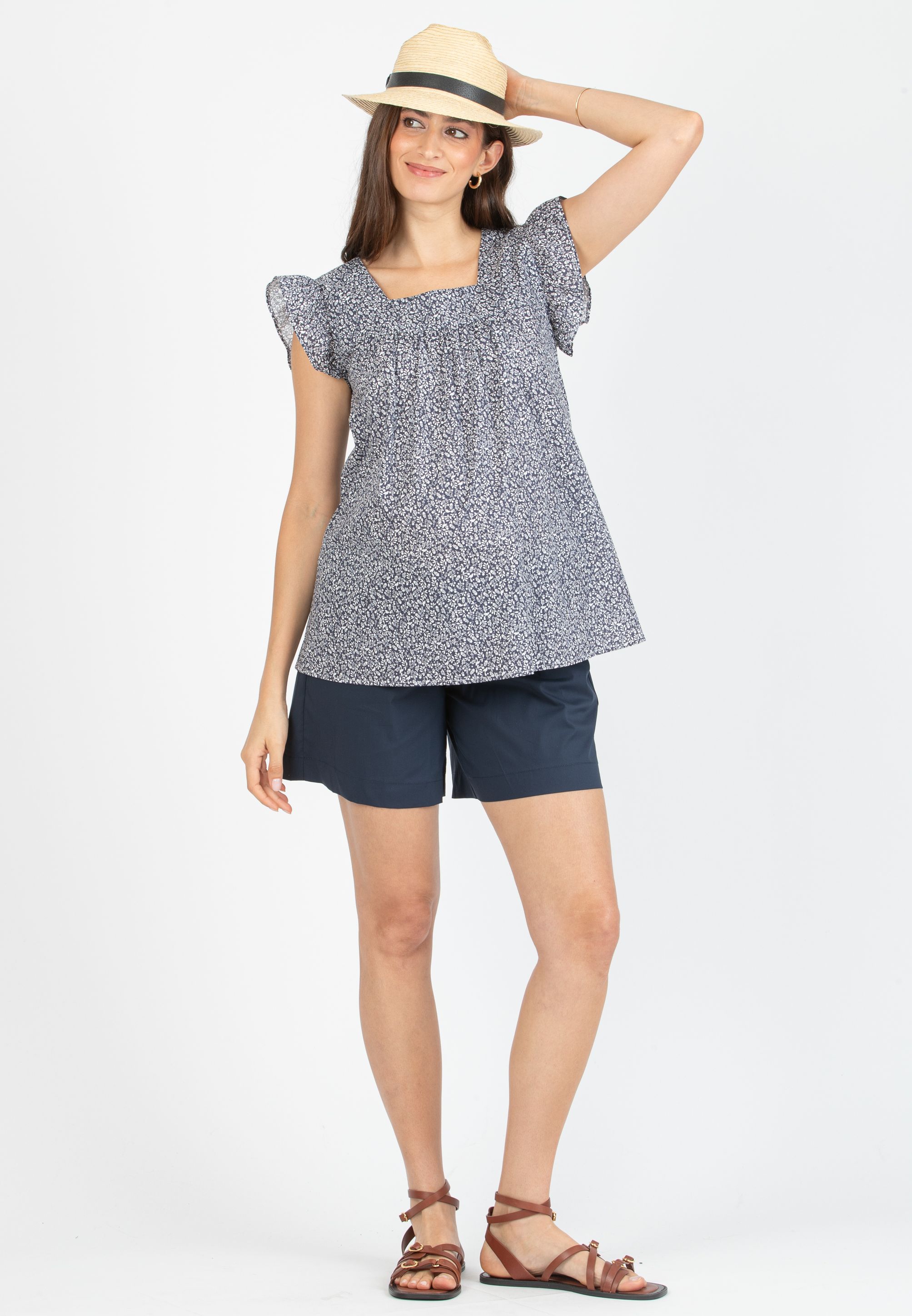 LAILA C - Camicetta Premaman in Cotone Stampato (Blu)