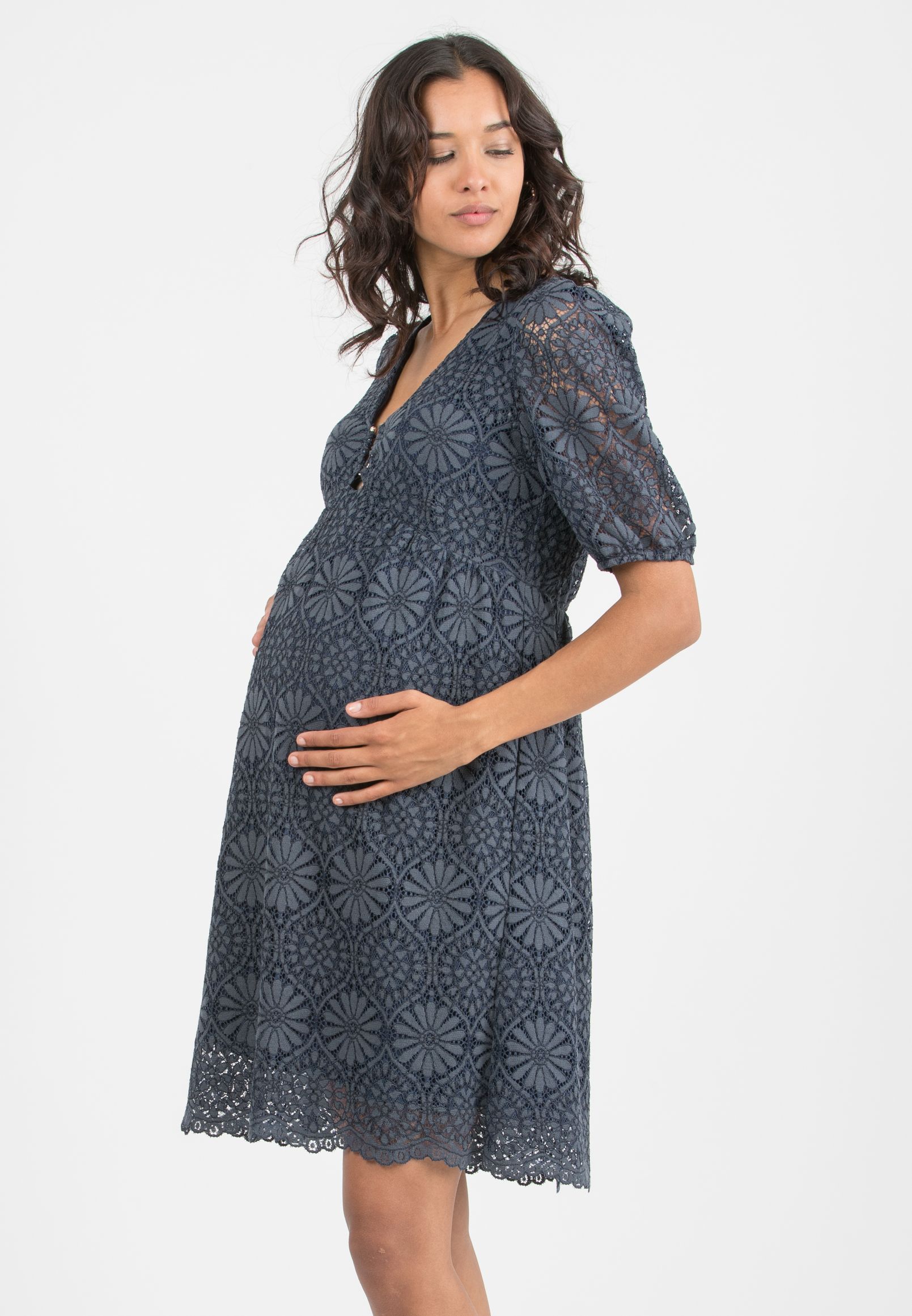 ELISABETTA – Abito Premaman e Allattamento in Pizzo (Blu, XS)