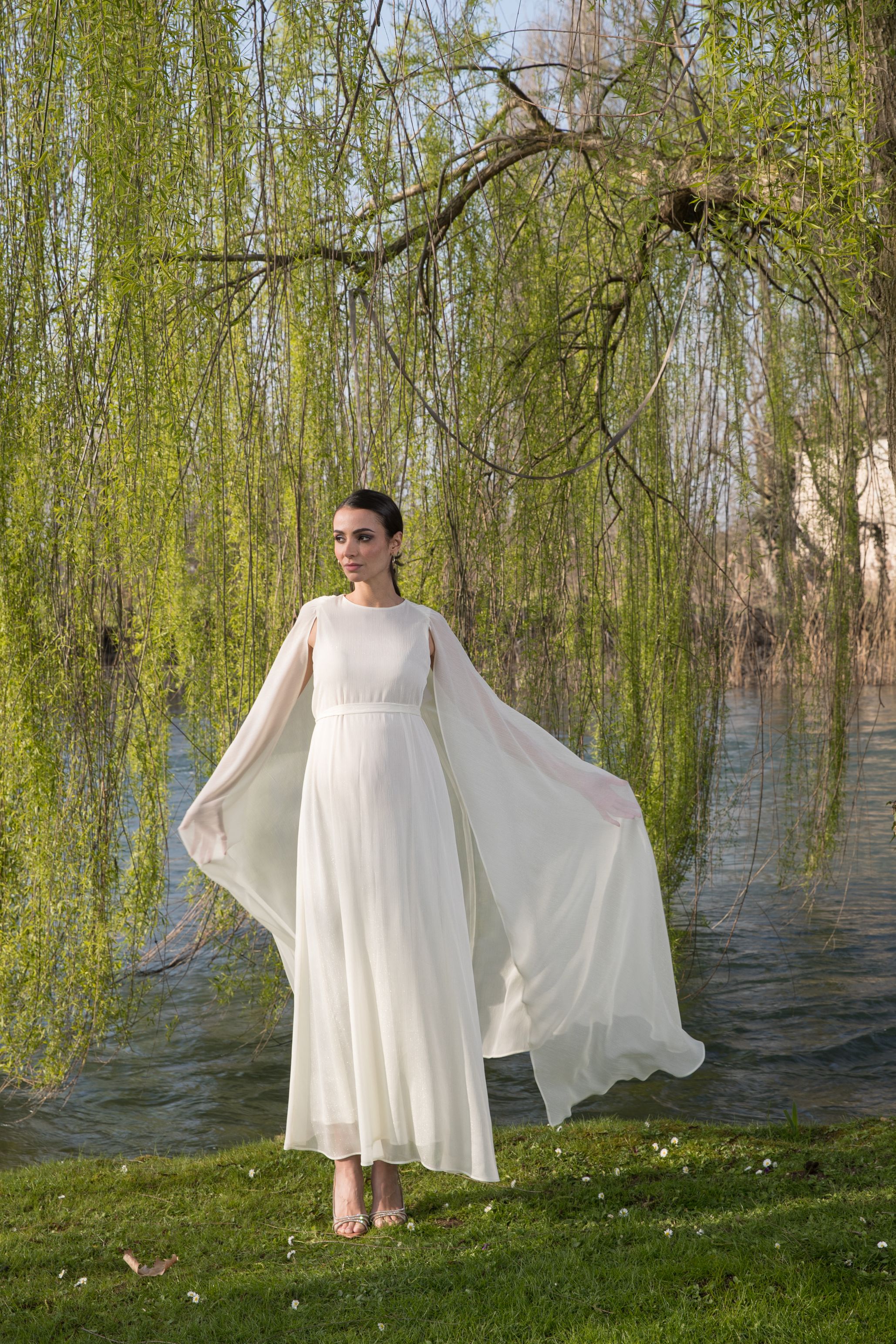 PHOEBE - Abito Premaman Lungo con Mantello (Avorio)