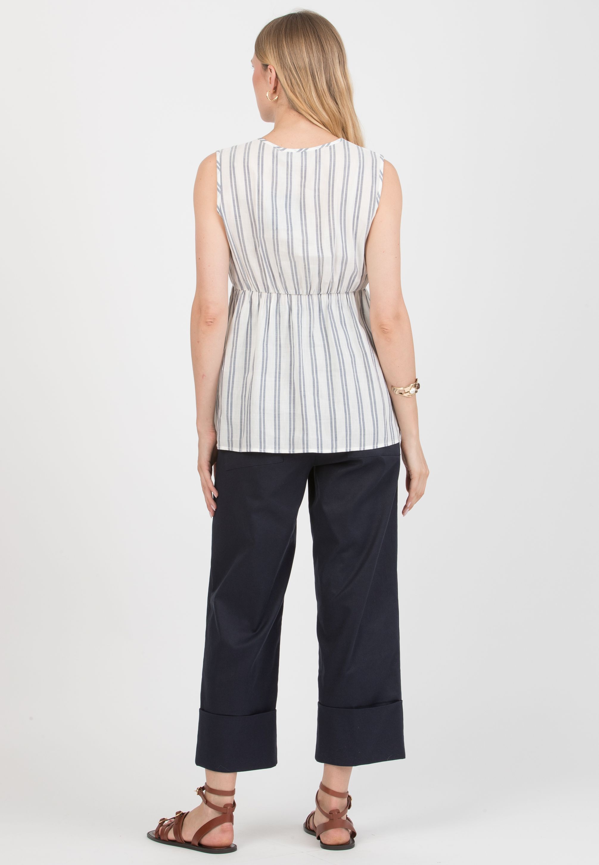 MORGAN – Maternity Trousers in Lyocell with Turn-Up Hem (Blu)