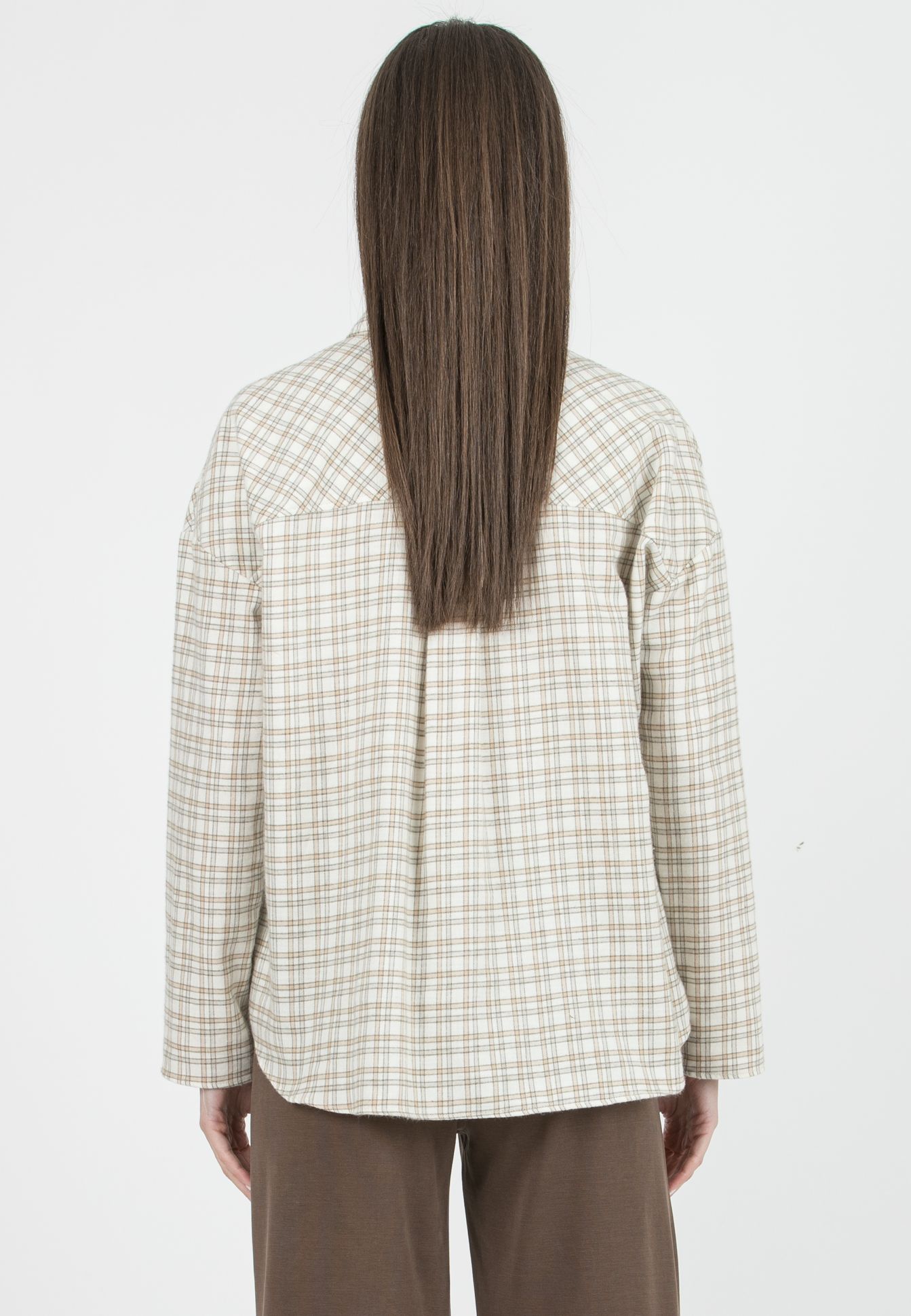 OLIVIA Q - Maternity Oversized Cotton Flannel Shirt in Check (Ecru')