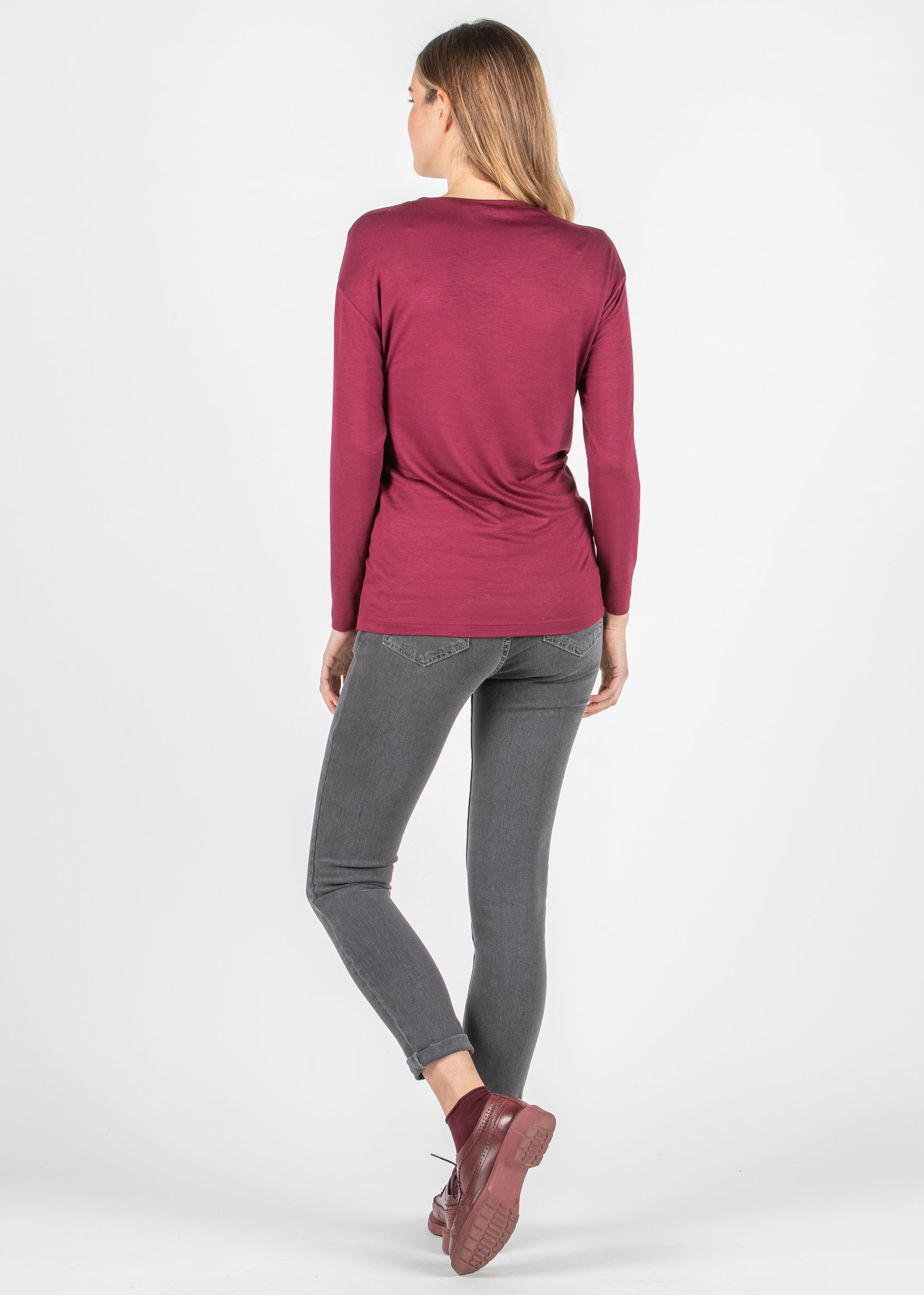 Long Sleeve Maternity Top in Jersey with Knot on Side (Plum, XS)