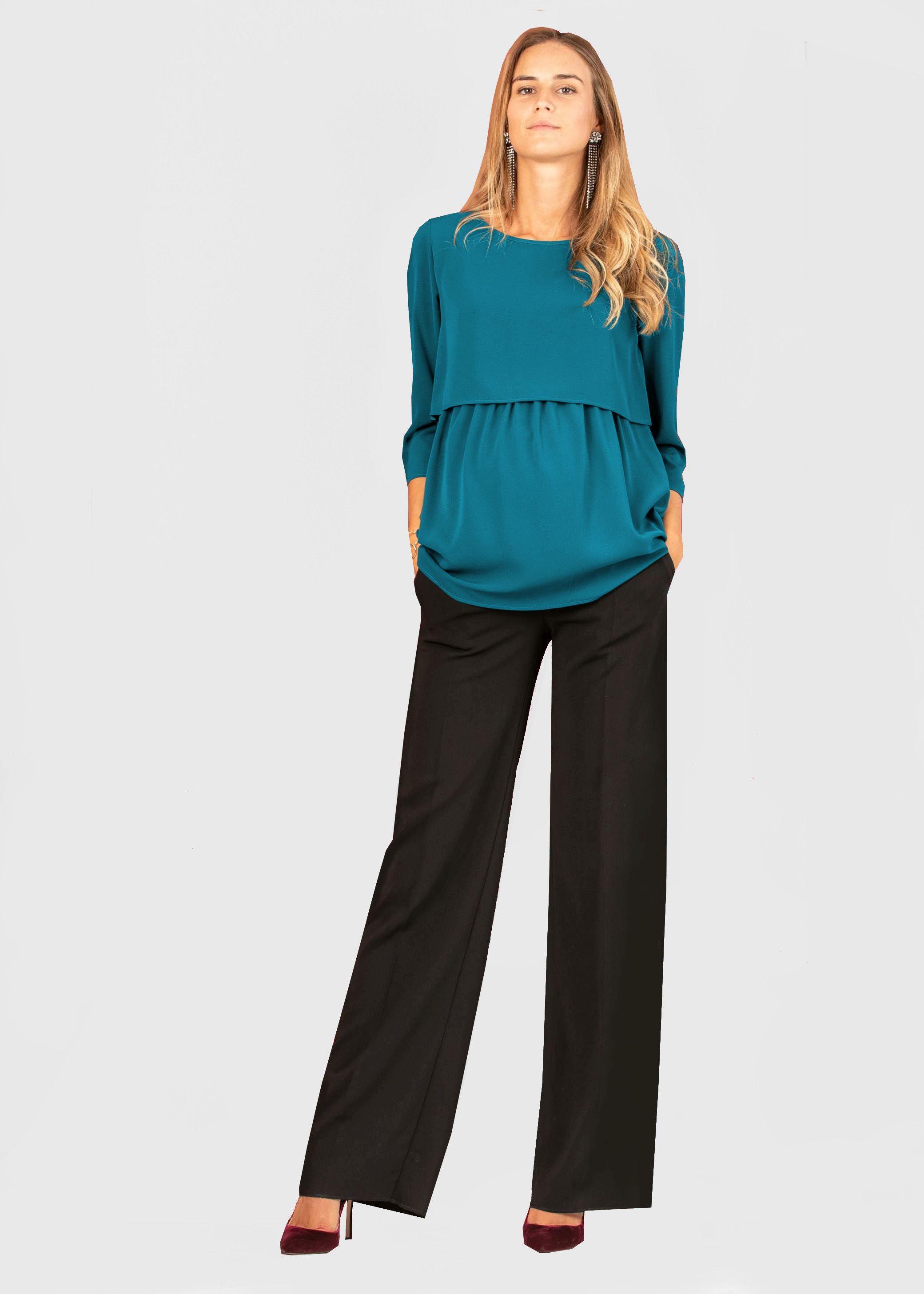 CATERINA - Maternity & Nursing Blouse in Crepe (Teal, XS)