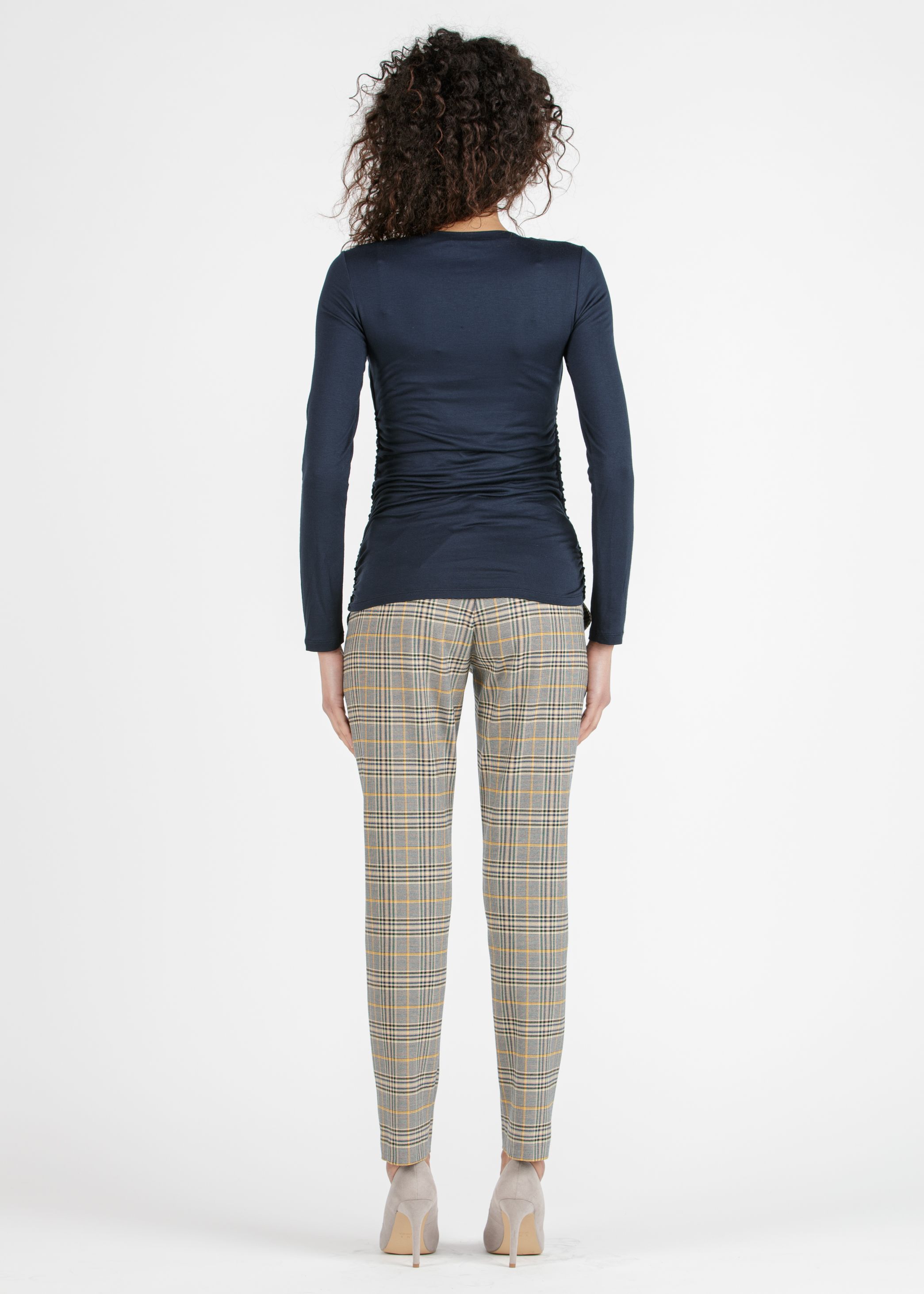 ELISA Q - Pantalone Premaman Slim Fit a Quadri (Blu, XS)