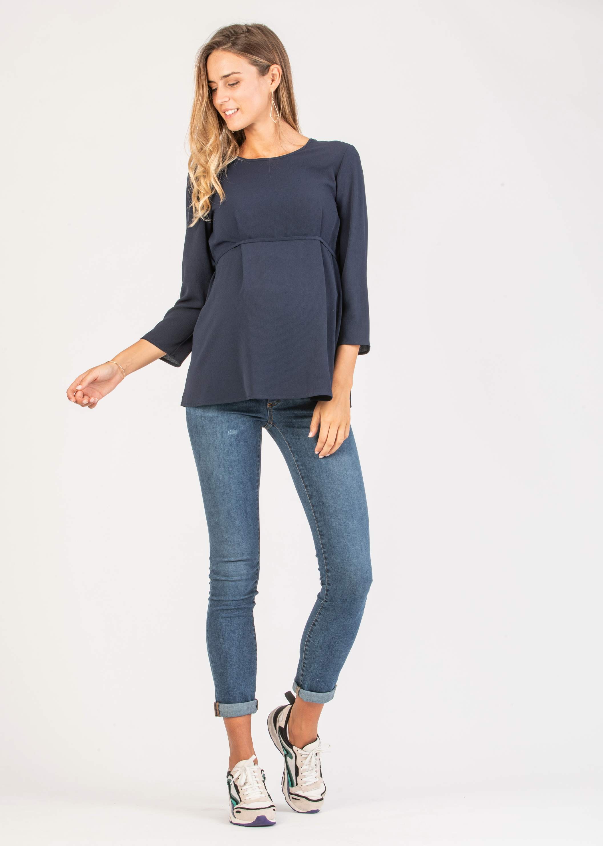 LUCY - Maternity Blouse with Front String (Blue, XS)