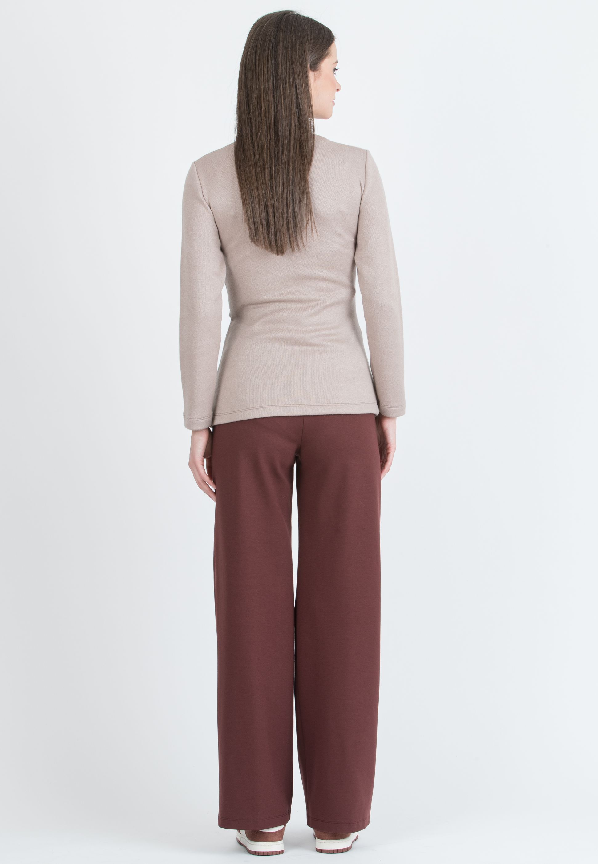 KIMBERLY P - Pantalone Premaman Palazzo in Punto Milano Invernale (Cognac, XS)