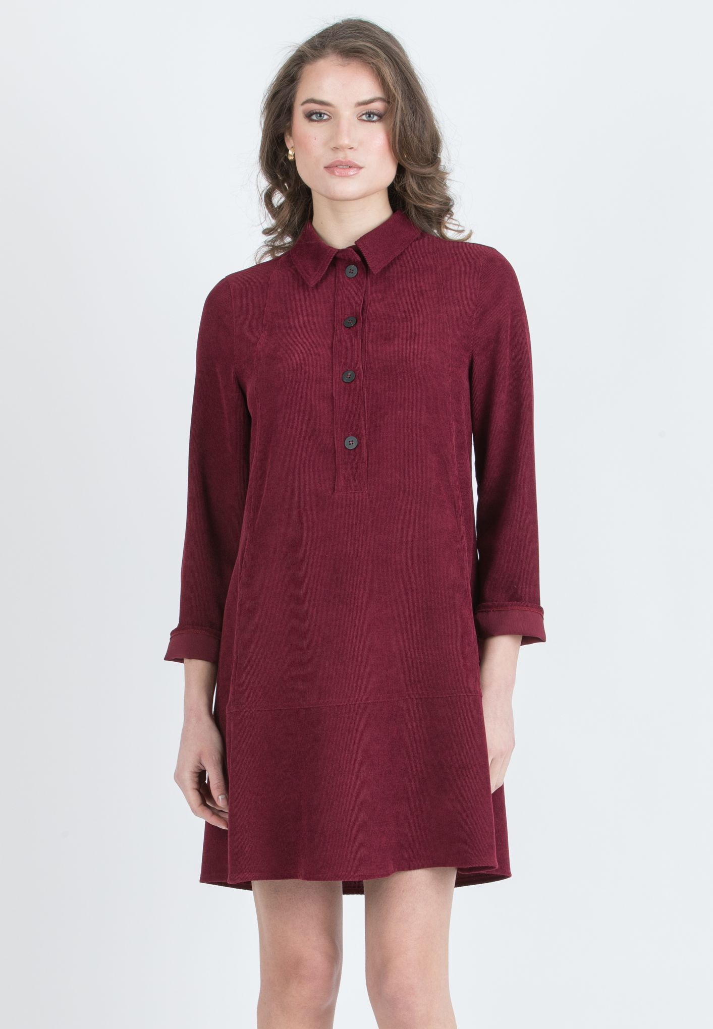GRETA – Corduroy Maternity & Nursing Shirtdress (Bordeaux)