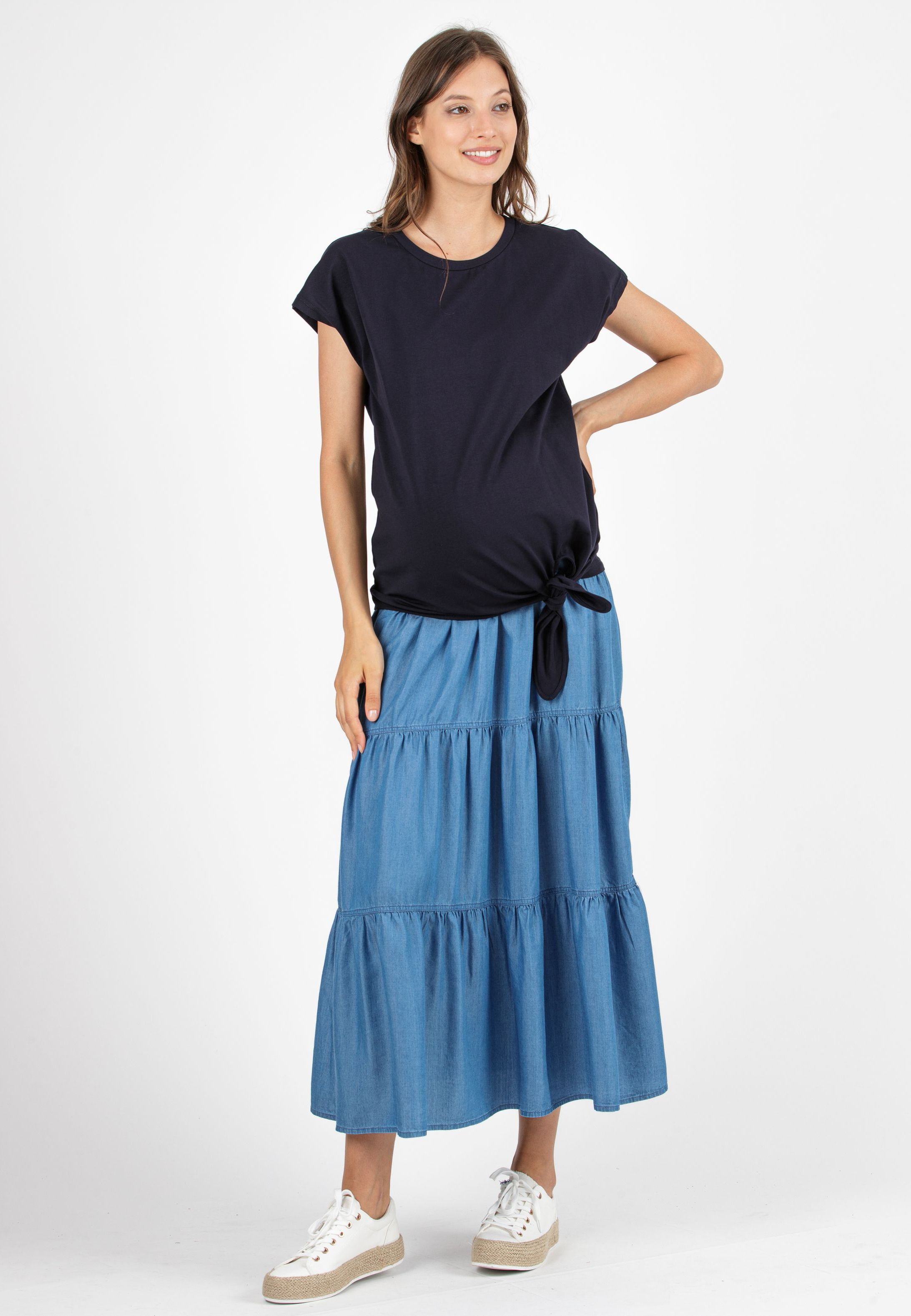 URSULA - Maternity T-shirt with Knot on Side (Blu)