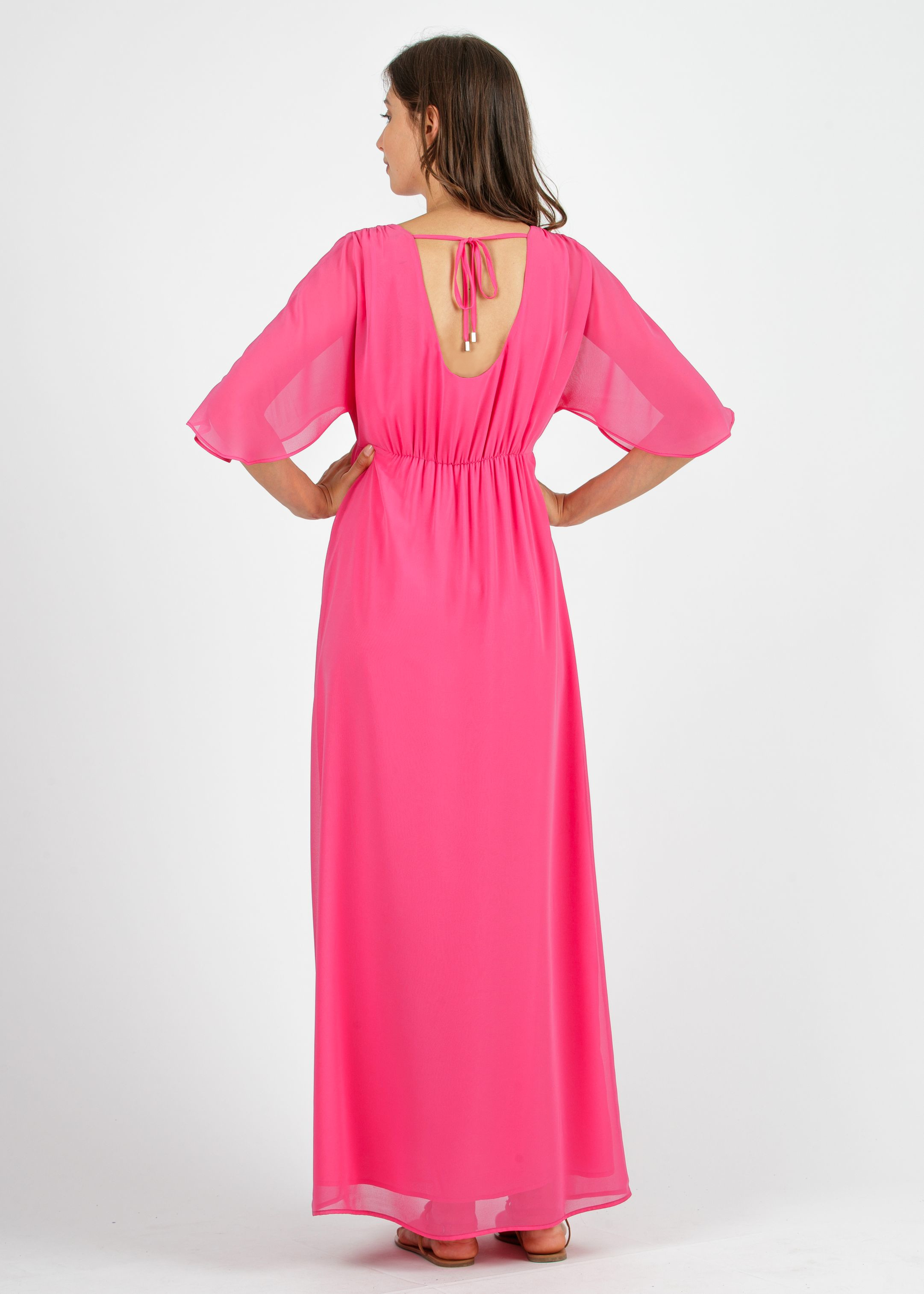 VALENTINA - Long Kimono Maternity Dress with Back Neckline (Fuchsia, XS)