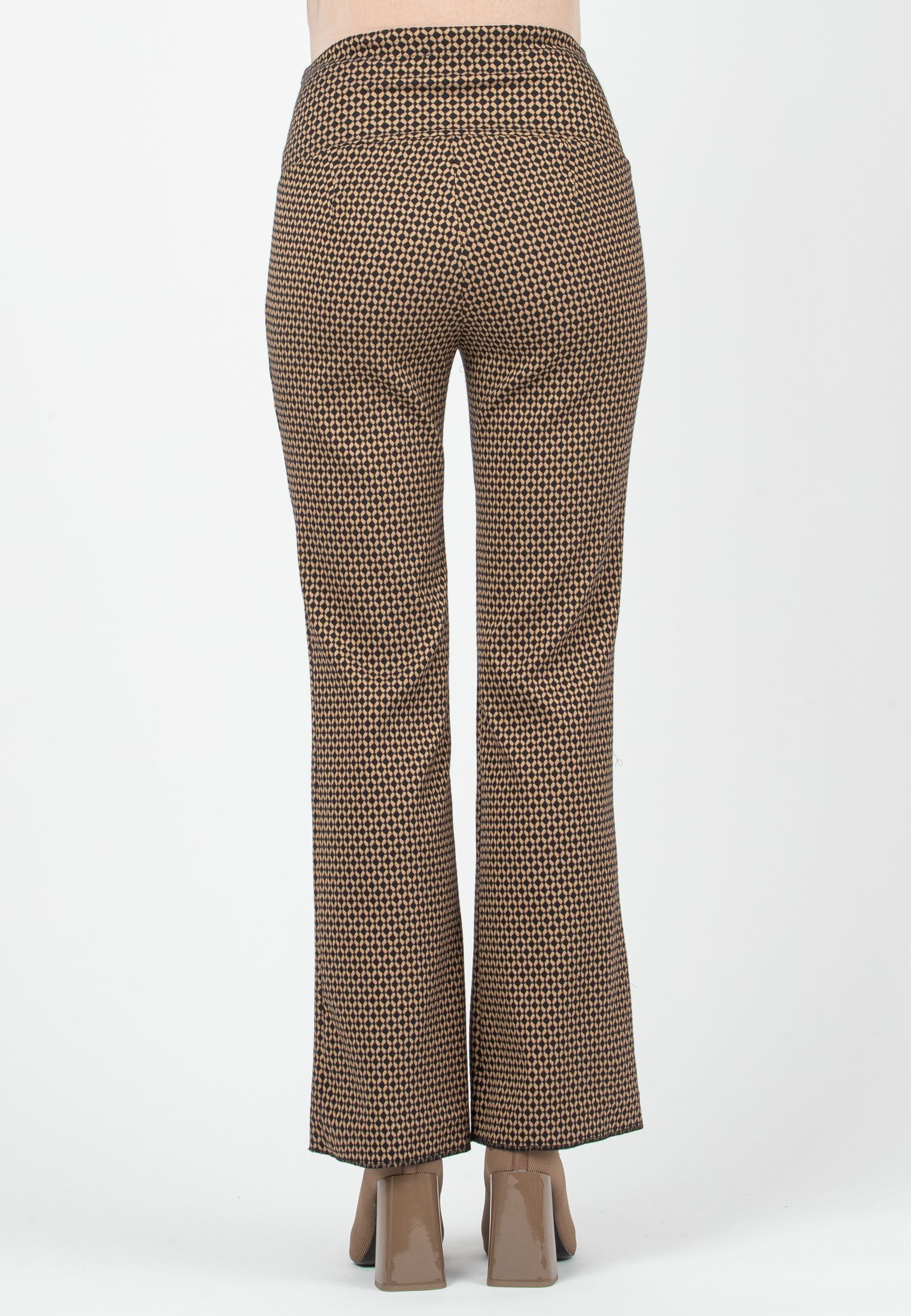 RAMONA - Maternity Flared Trousers in Geometric Jacquard (Camel, XS)