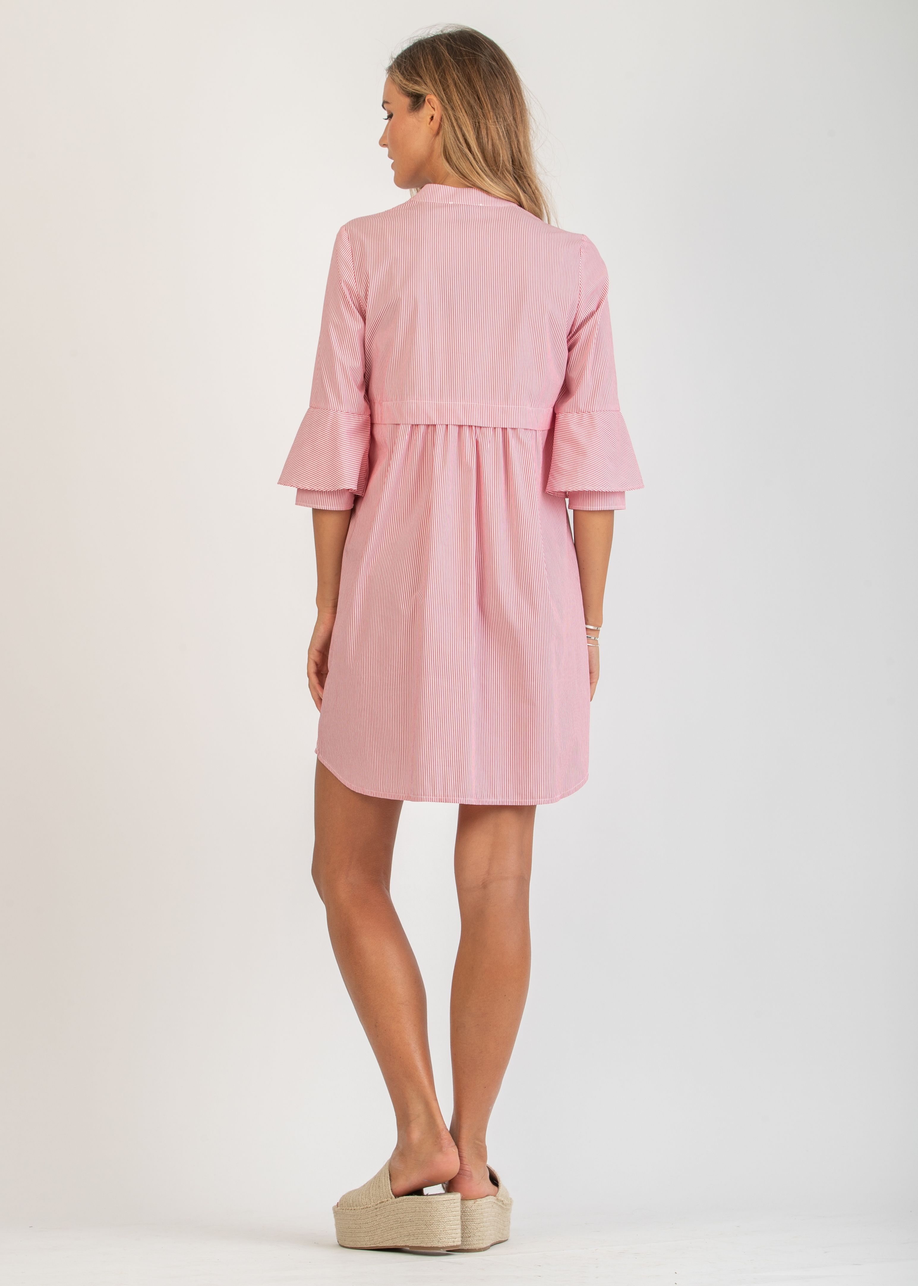 HEIDI R - Abito Premaman & Allattamento in Cotone a Righe con Maniche a Campana (Rosso, XS)