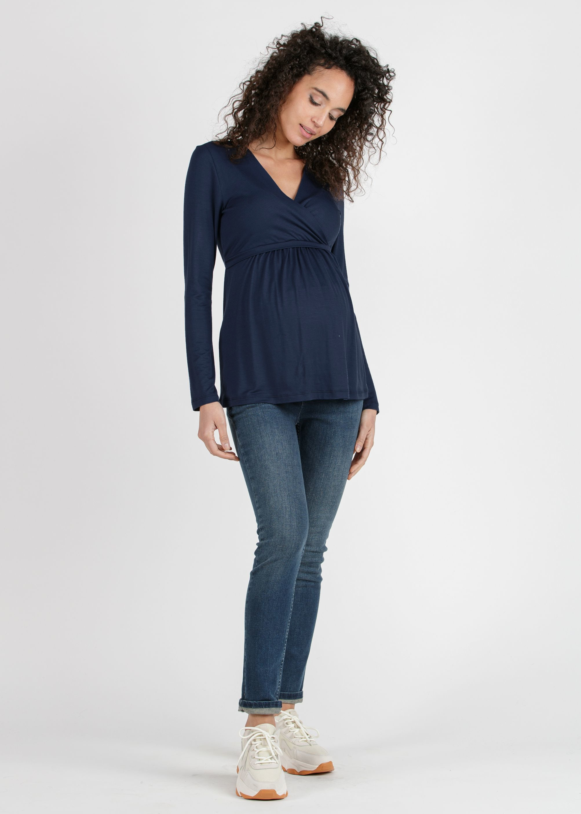 MARGHERITA M/L - Maternity and Nursing Crossover T-shirt with Strings (Blu Scuro)