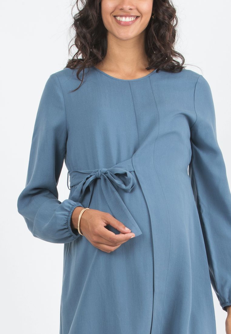 MOLLY - Tencel Maternity Dress with Wrapped Skirt (Denim, XS)