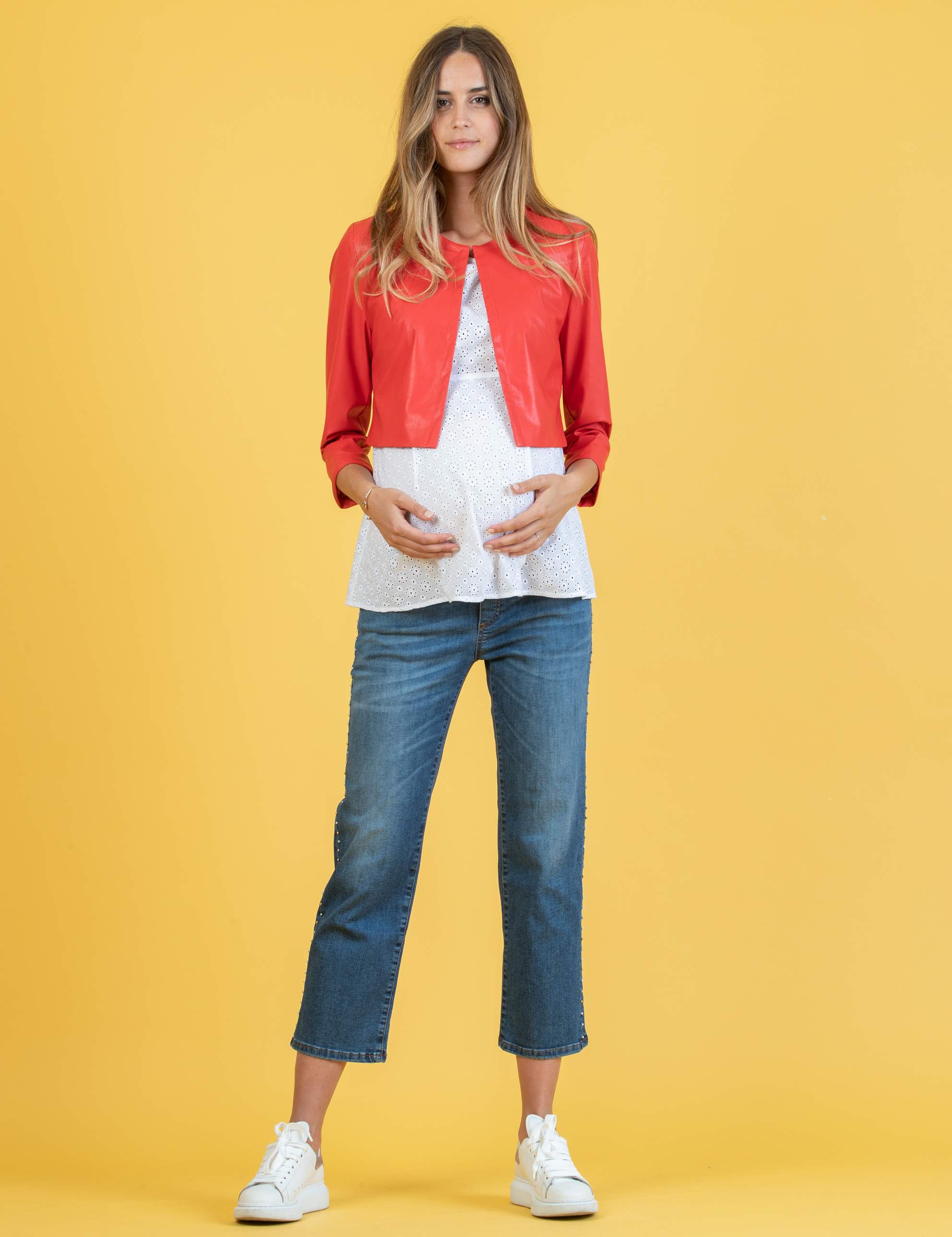 Short Maternity Jacket in Eco-leather (Rosso)
