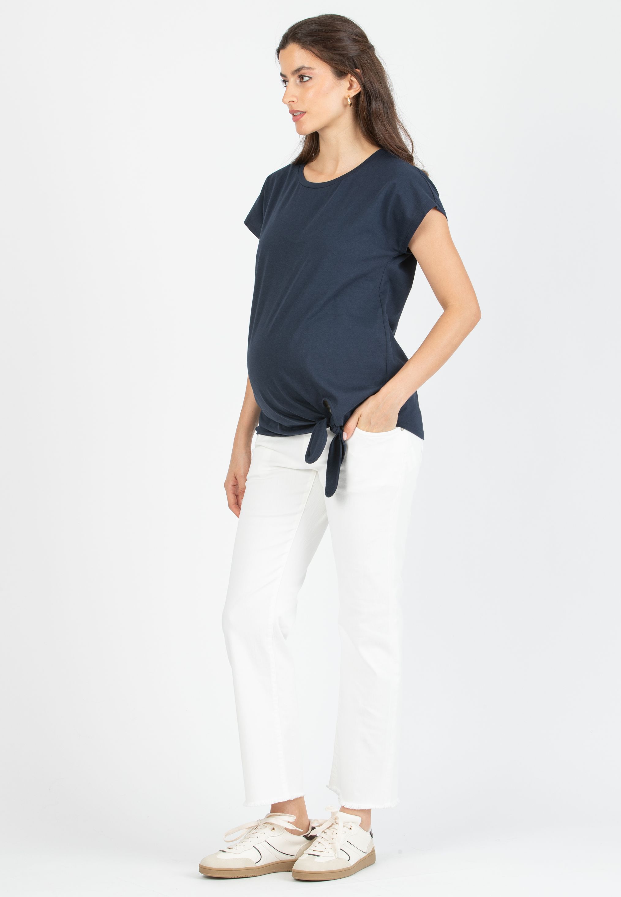 URSULA - Maternity T-shirt with Knot on Side (Blu)