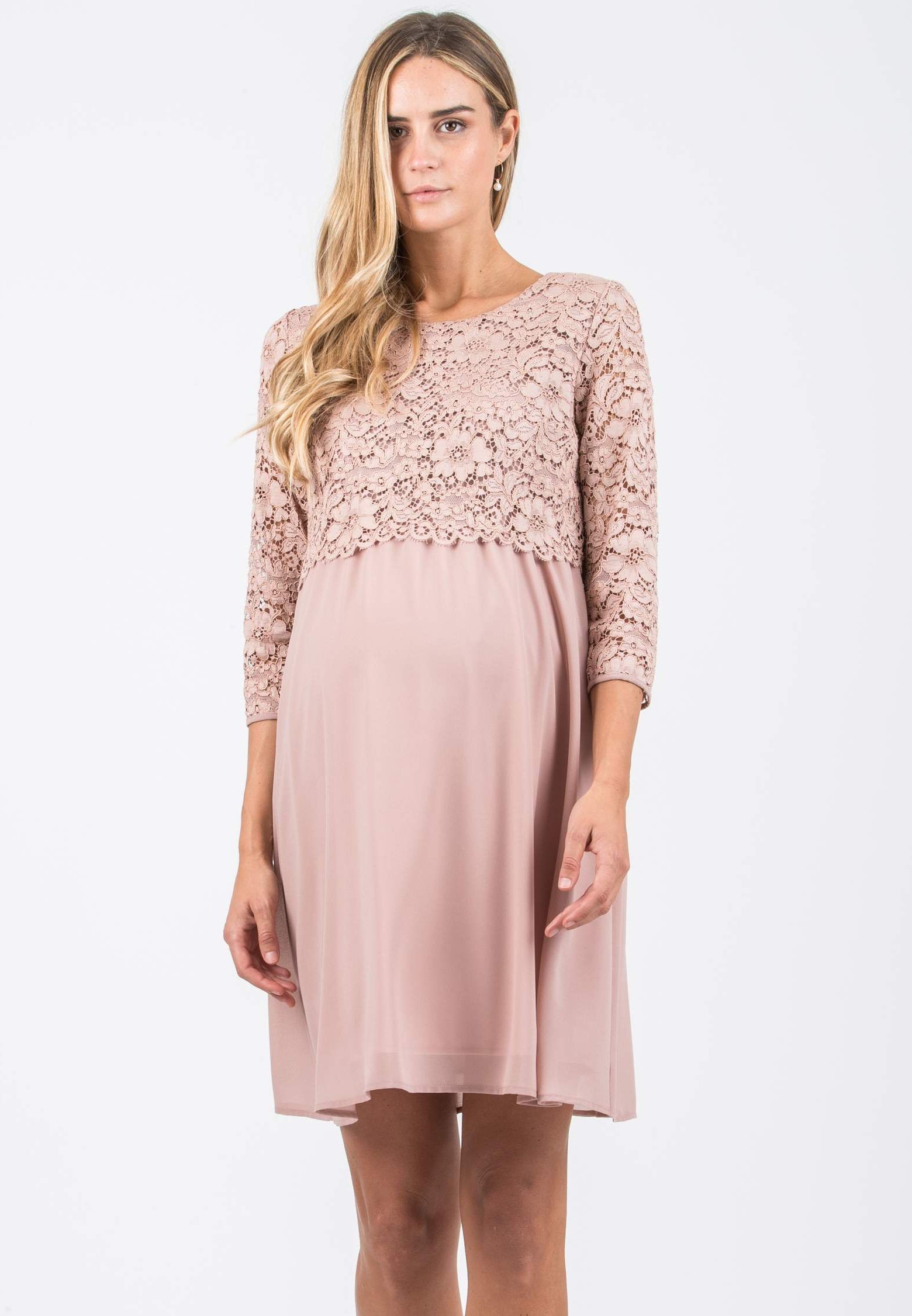ELEONORA - Lace and Chiffon Maternity & Nursing Dress (Cipria)
