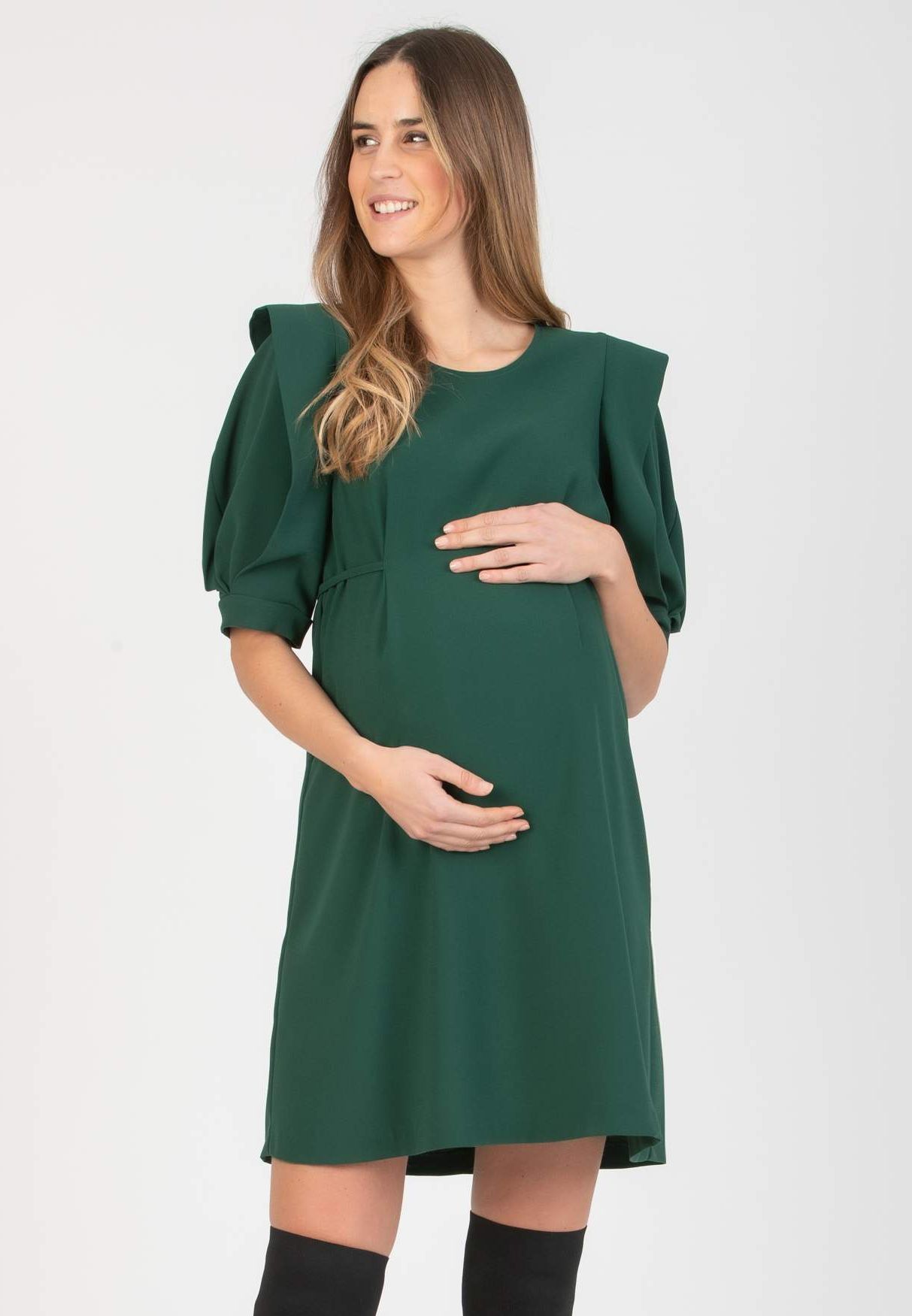 SAMANTHA - Maternity Dress with Petal Sleeves (Green, XS)