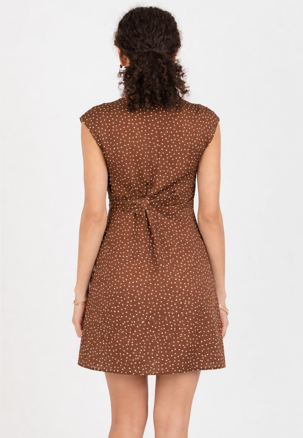 VERONICA - Maternity Satin Polka Dot Dress with Adjustable Tie (Marrone)